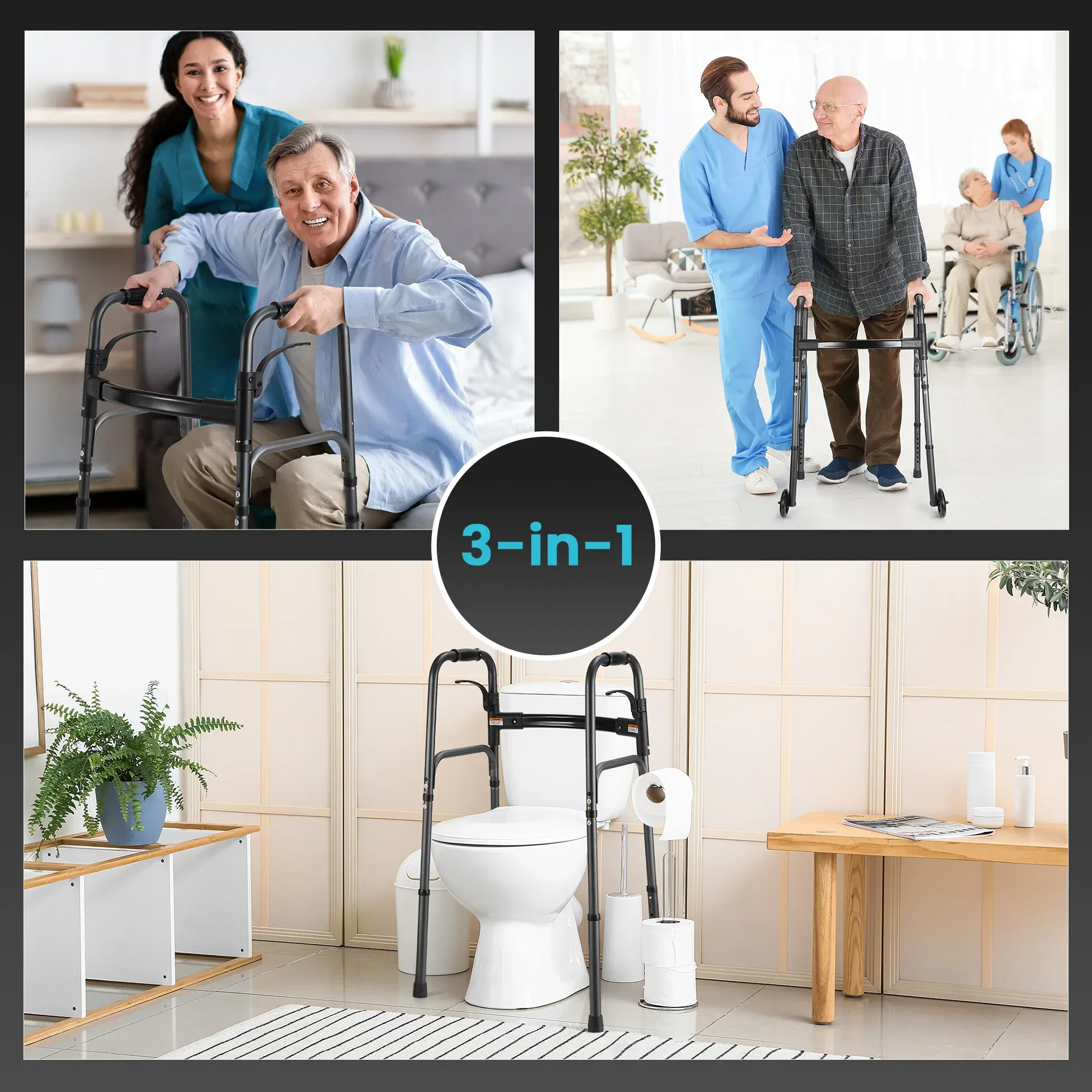 Naipo Compact Folding Walker for Seniors & Adults, Deluxe Lightweight Mobility Aids Walker with 5" Wheels and Trigger Release up to 300 lbs, Aluminium - Image 8