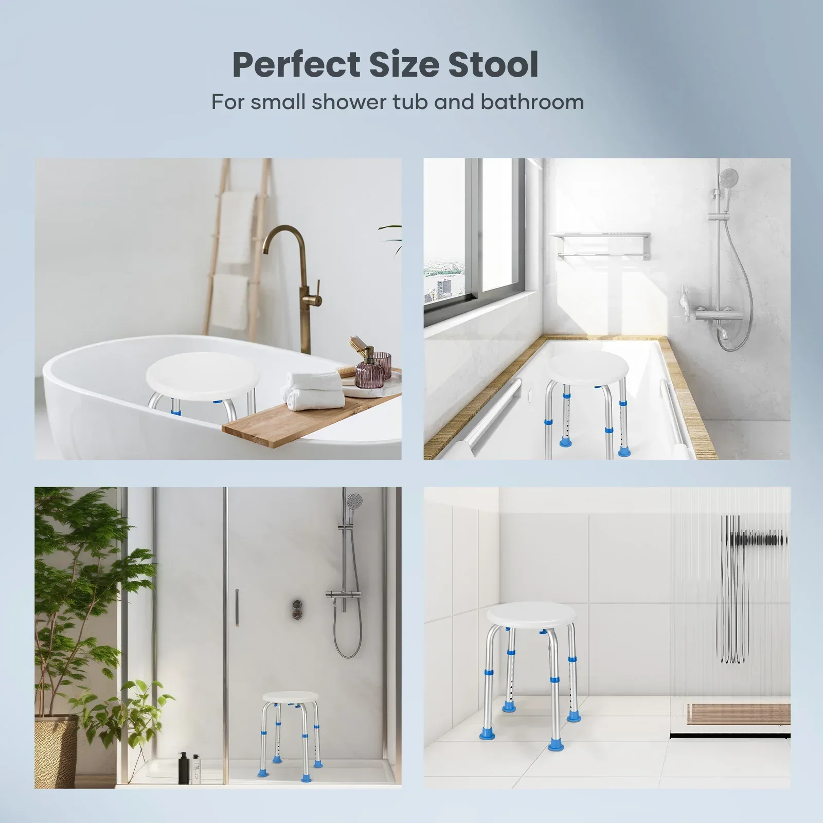 Naipo Shower Chair Bathtub Stool Seat w/ Anti-Slip Rubber, Adjustable Lightweight for Seniors, Disabled, Handicap, Tool-Free Assembly, Blue - Image 3