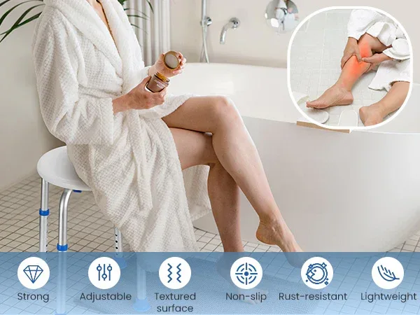 Naipo Shower Chair Bathtub Stool Seat w/ Anti-Slip Rubber, Adjustable Lightweight for Seniors, Disabled, Handicap, Tool-Free Assembly, Blue - Image 5