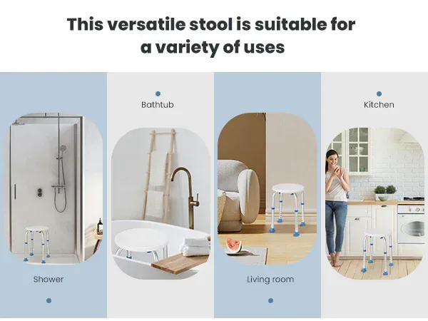 Naipo Shower Chair Bathtub Stool Seat w/ Anti-Slip Rubber, Adjustable Lightweight for Seniors, Disabled, Handicap, Tool-Free Assembly, Blue - Image 7