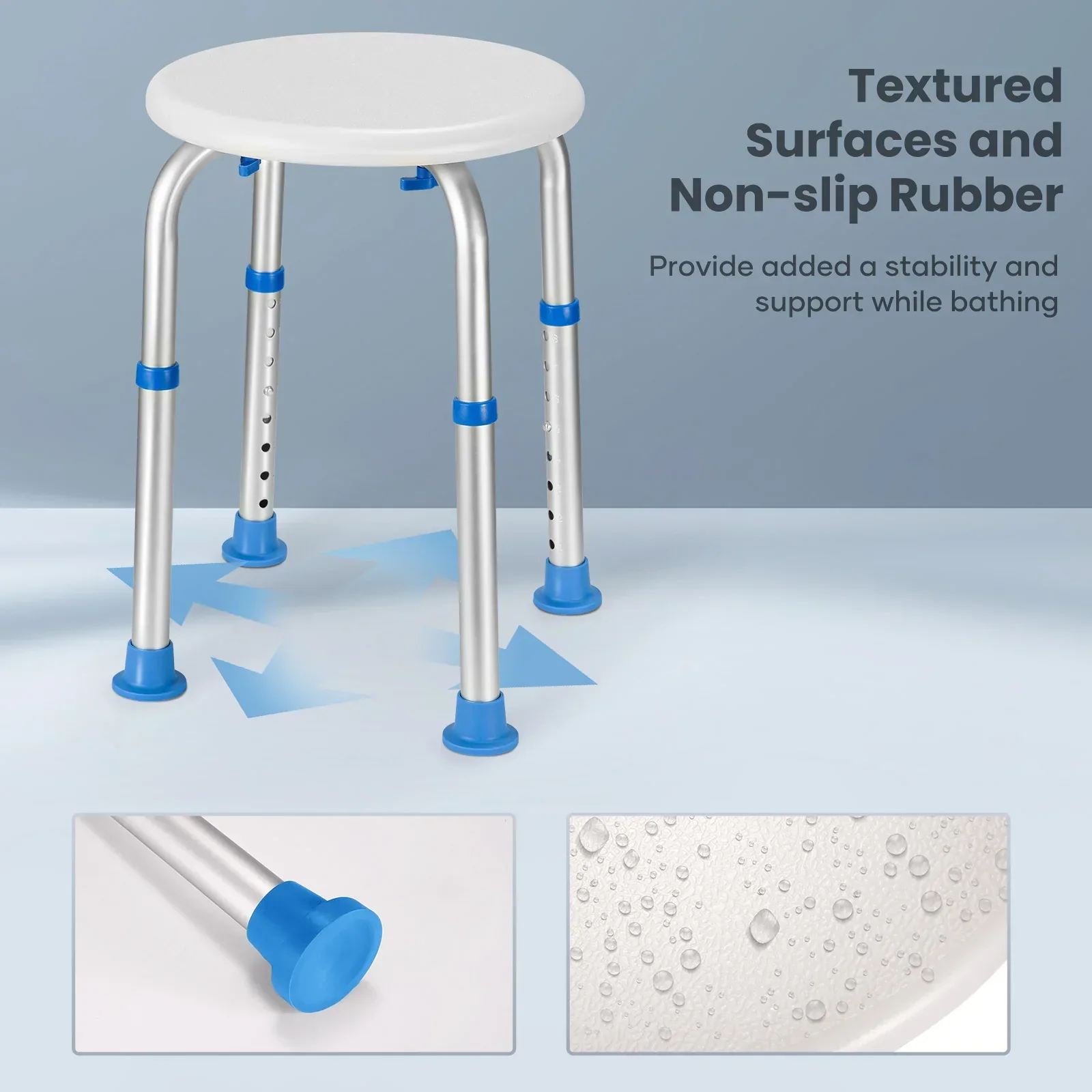 Naipo Shower Chair Bathtub Stool Seat w/ Anti-Slip Rubber, Adjustable Lightweight for Seniors, Disabled, Handicap, Tool-Free Assembly, Blue - Image 9