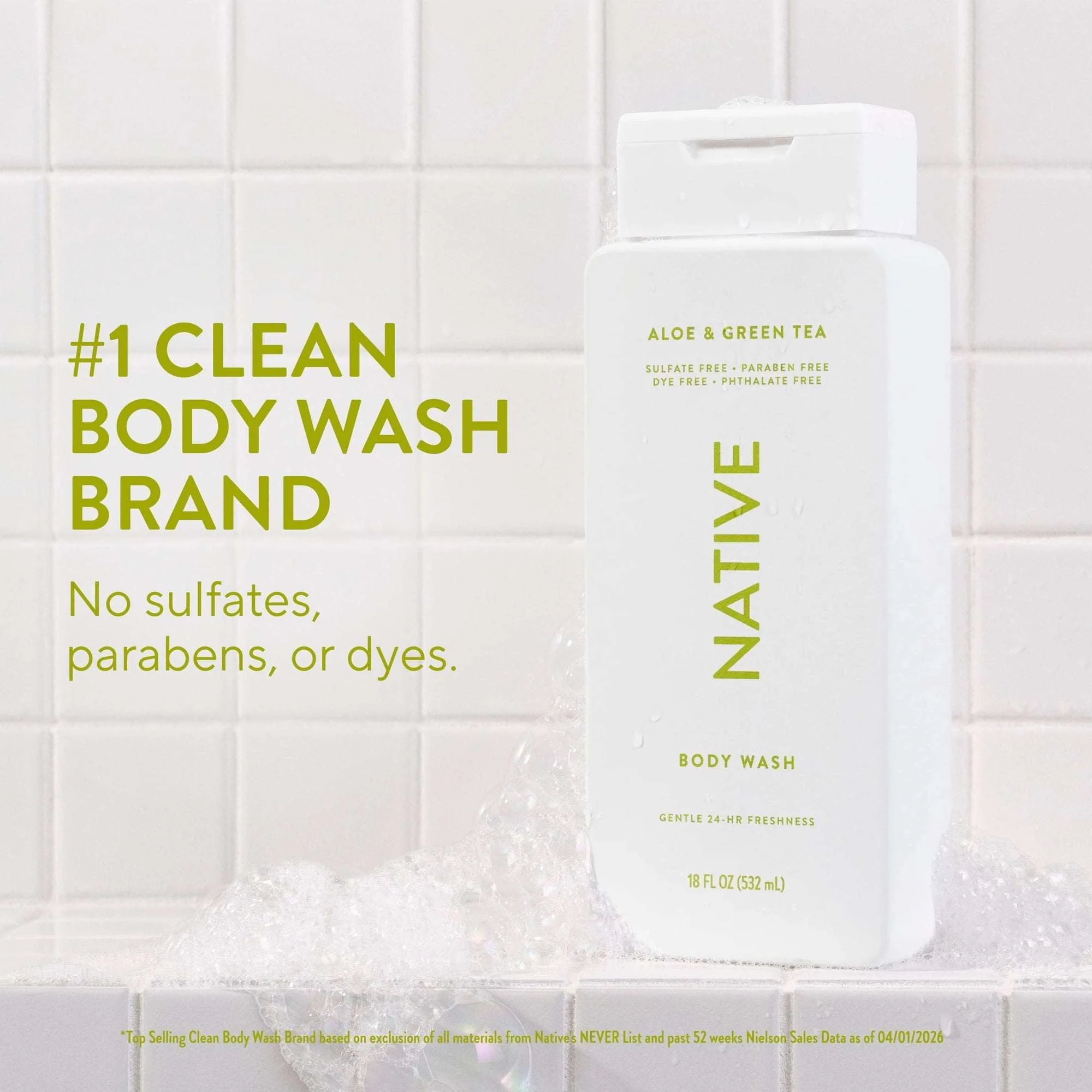 Native Body Wash, Aloe & Green Tea, Sulfate Free, for Women & Men, 18 fl oz - Image 2