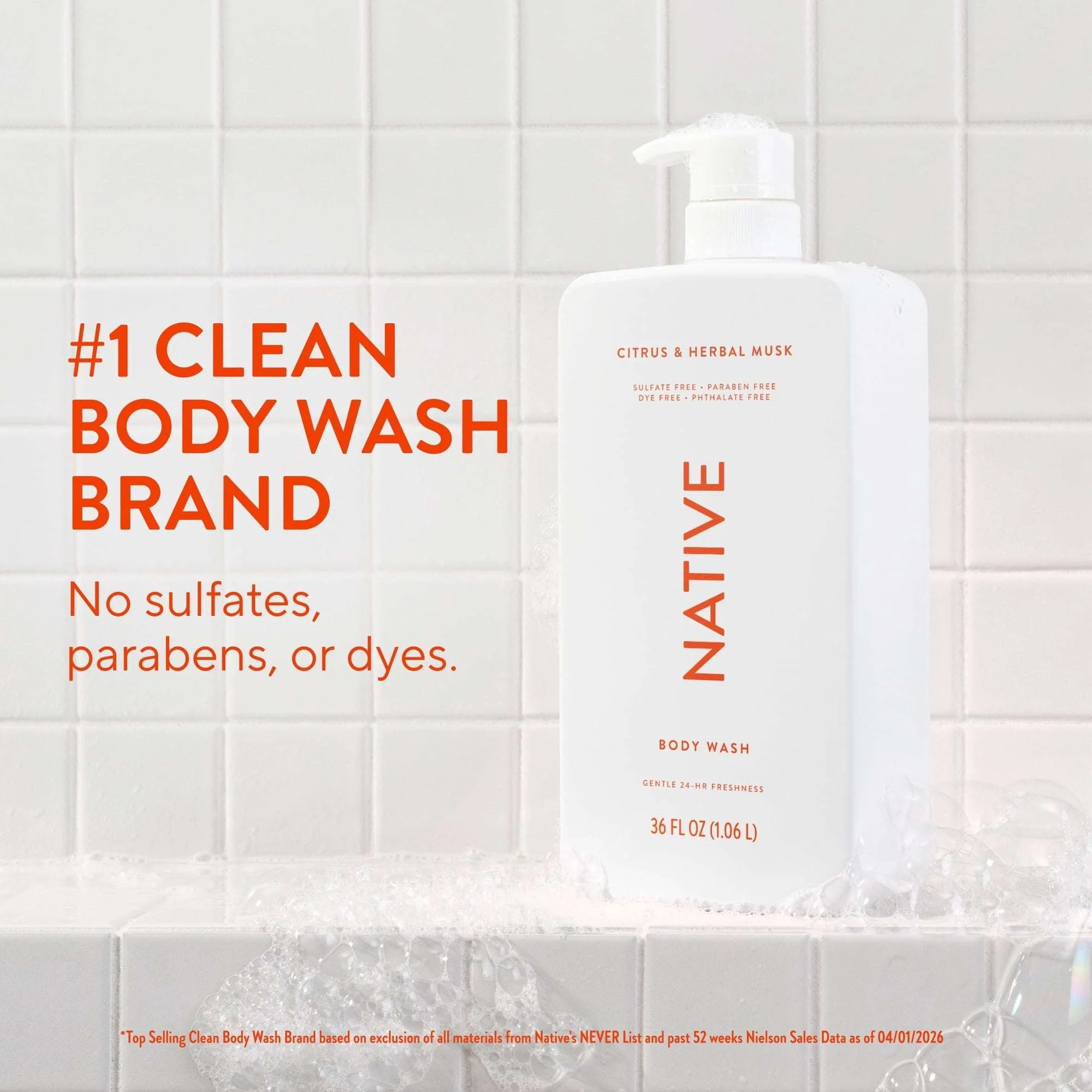 Native Body Wash, Citrus & Herbal Musk, Sulfate Free, for Women & Men, 36 fl oz - Image 2