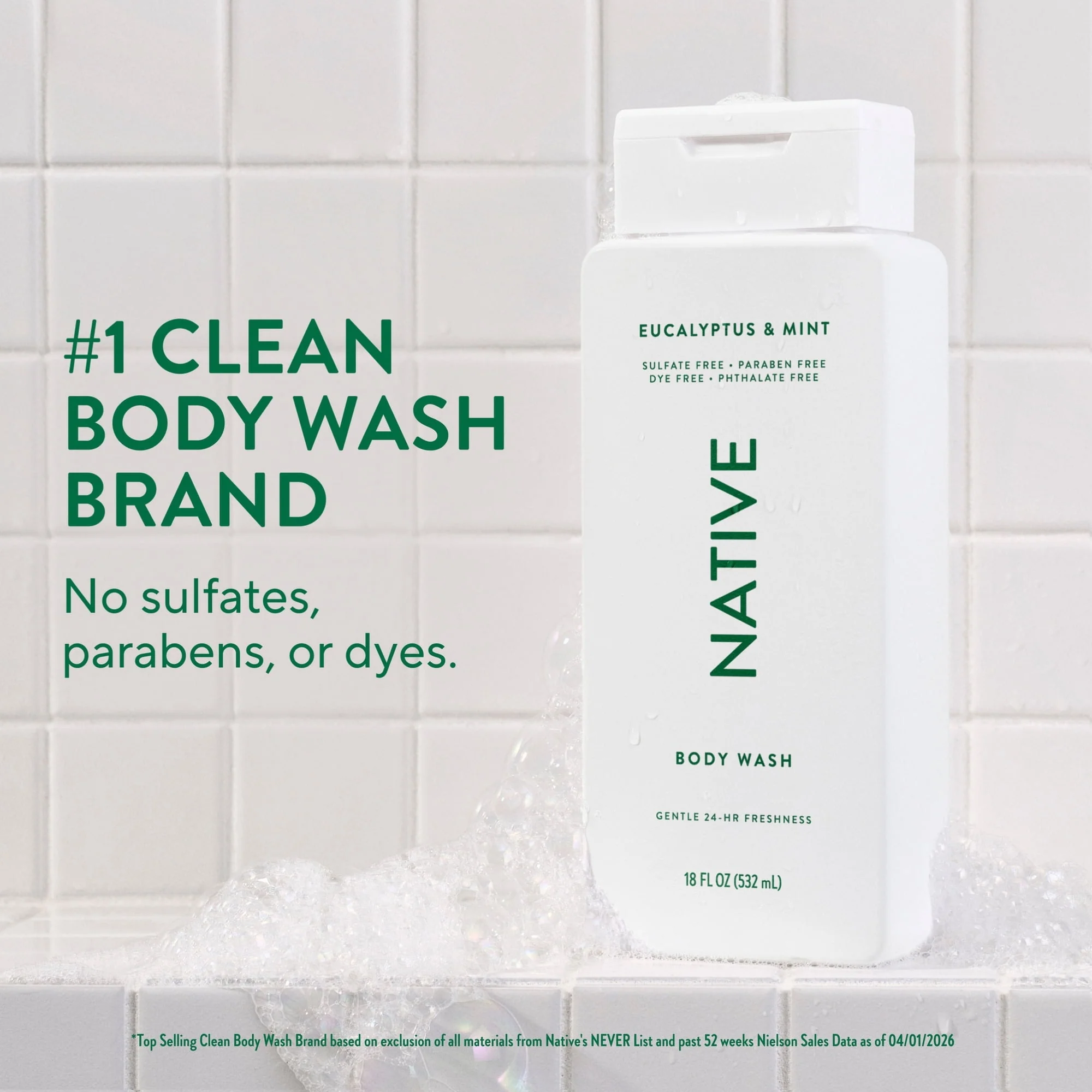 Native Body Wash, Eucalypts & Mint, Sulfate Free, for Women & Men, 18 fl oz - Image 2