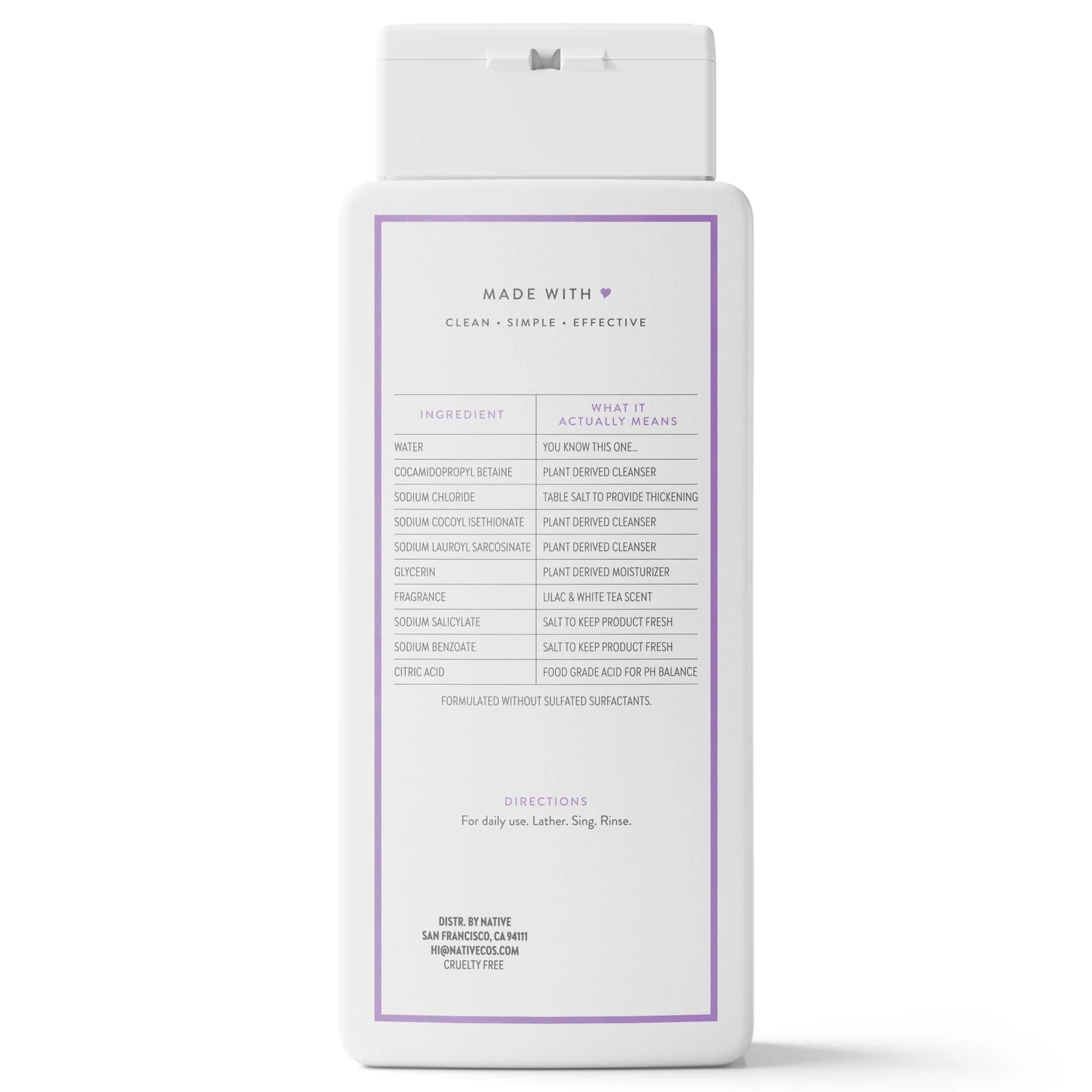Native Body Wash, Lilac & White Tea, Sulfate Free, for Women & Men, 18 fl oz - Image 12