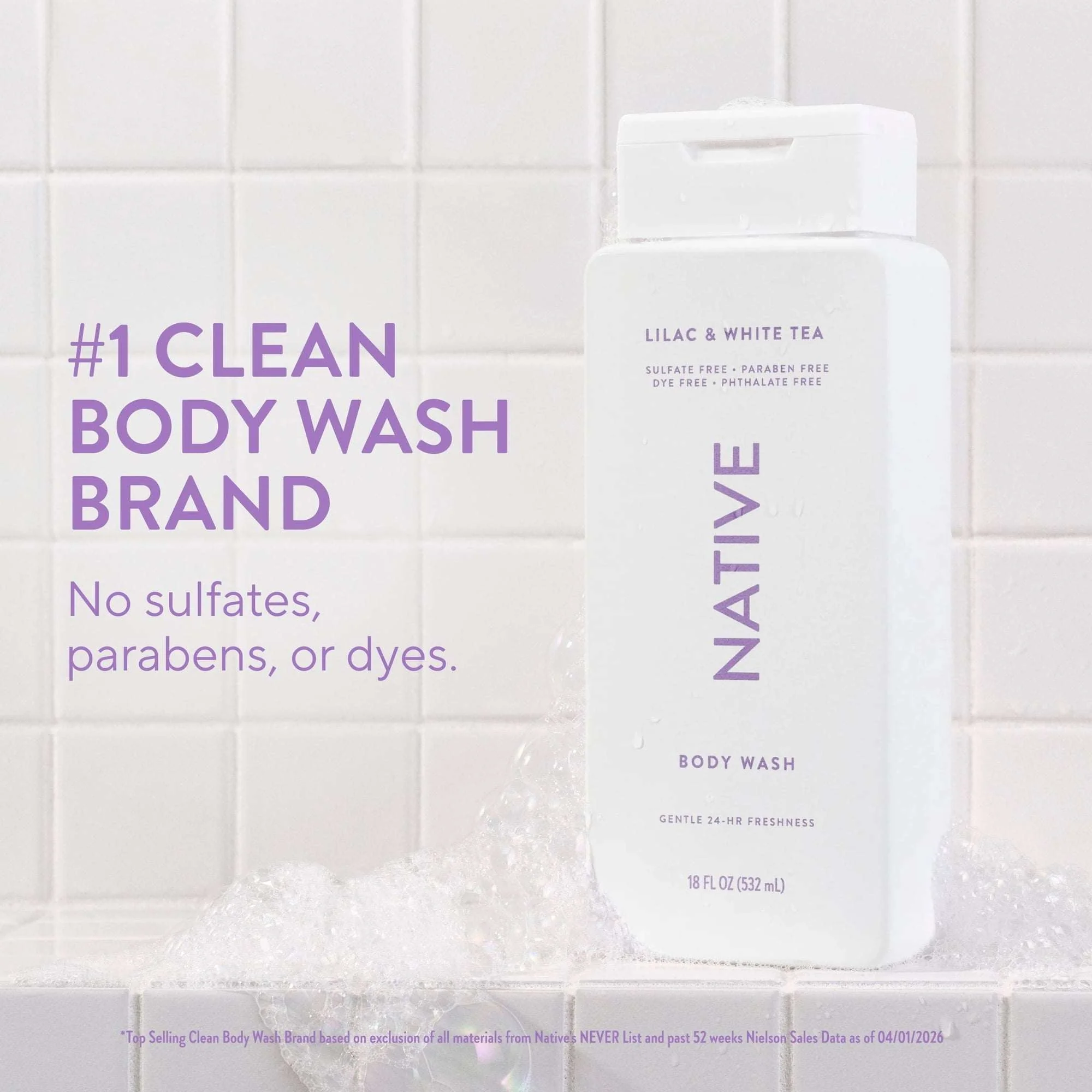 Native Body Wash, Lilac & White Tea, Sulfate Free, for Women & Men, 18 fl oz - Image 2