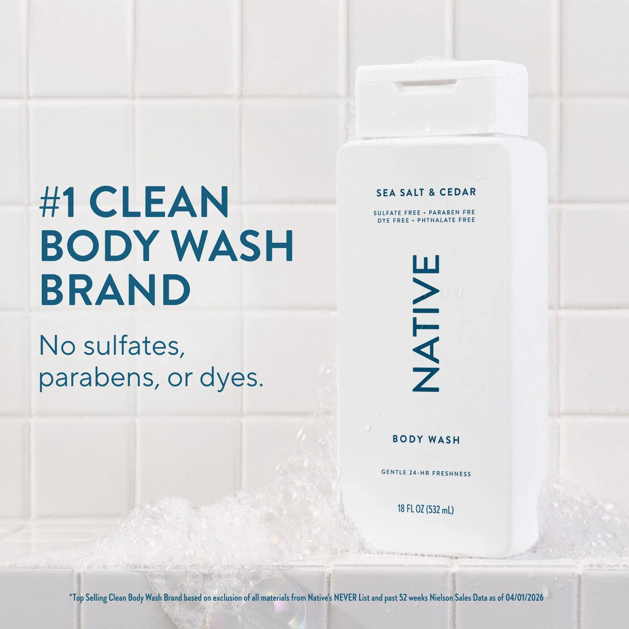 Native Body Wash, Sea Salt & Cedar, Sulfate Free, for Women & Men, 18 fl oz - Image 2