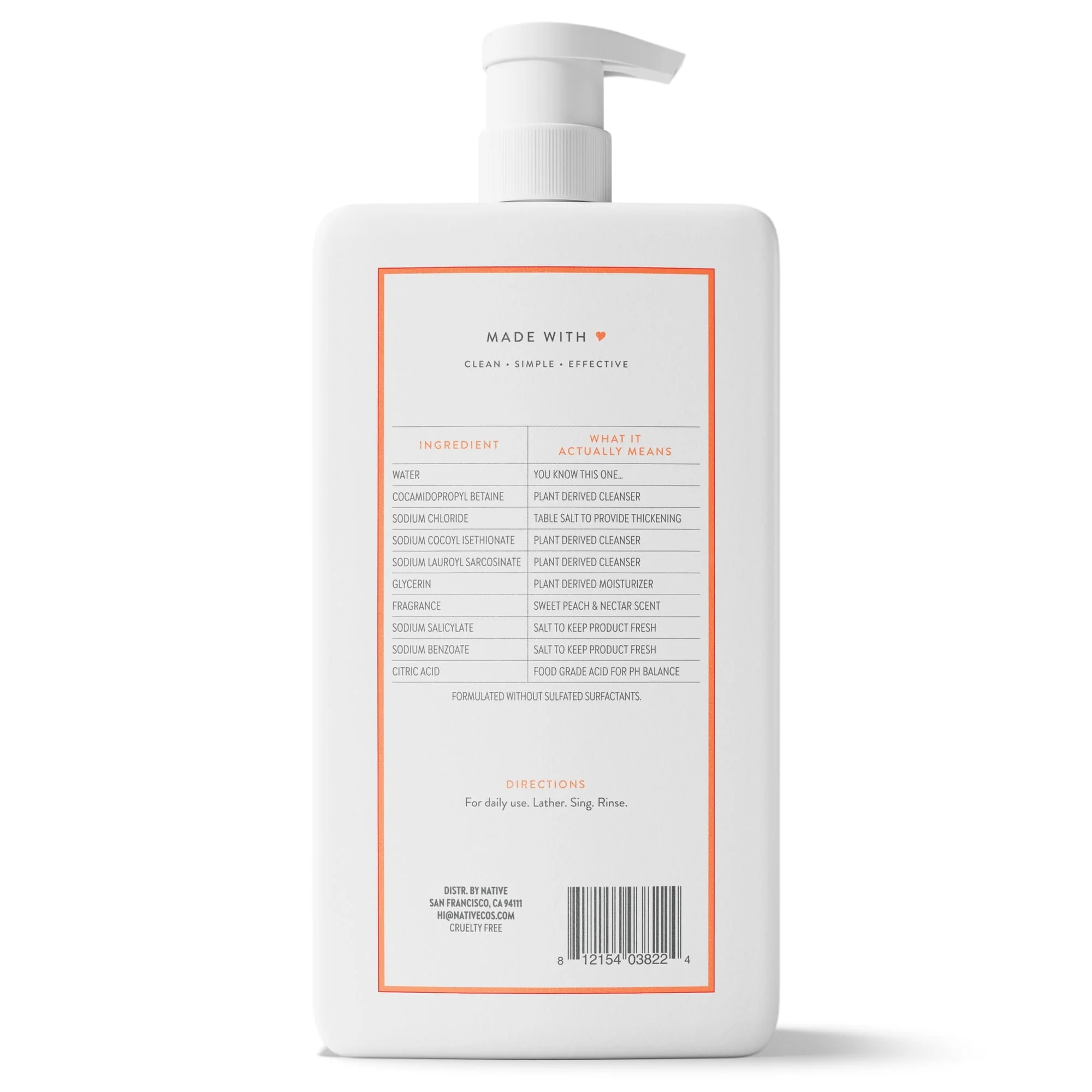 Native Body Wash, Sweet Peach & Nectar, Sulfate Free, 36 fl oz - Image 8