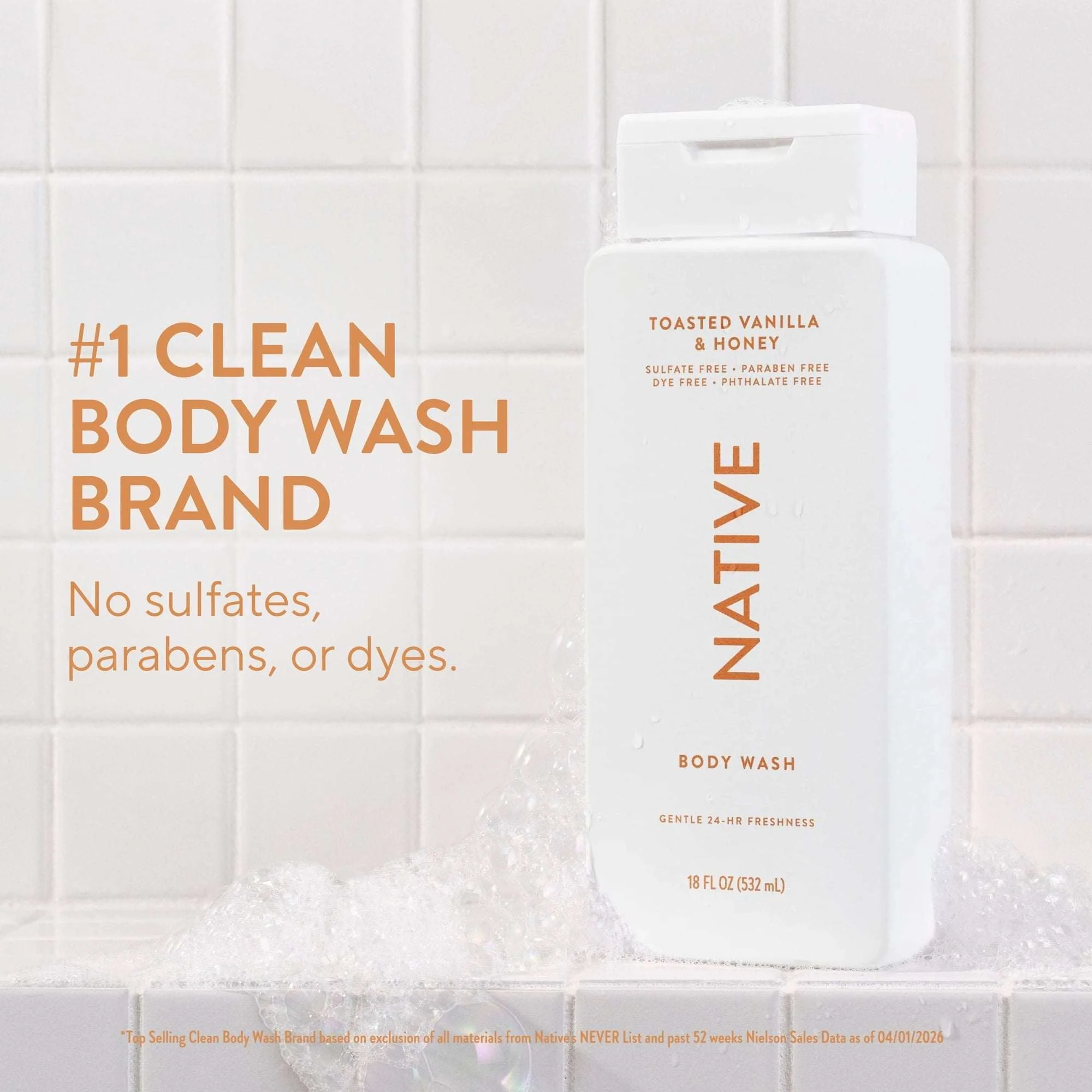 Native Body Wash Toasted Vanilla & Honey, for women & men 18 fl oz - Image 2