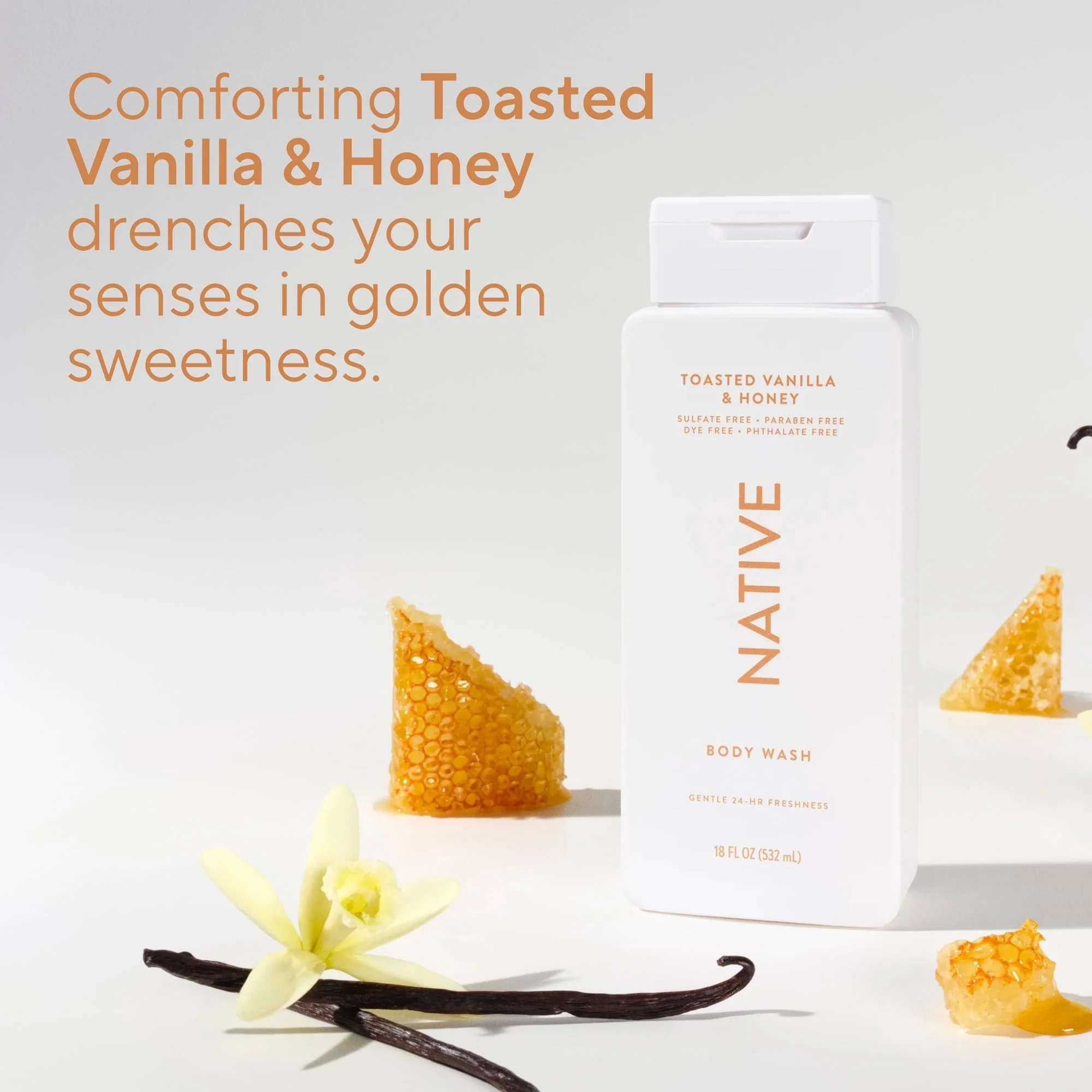 Native Body Wash Toasted Vanilla & Honey, for women & men 18 fl oz - Image 5