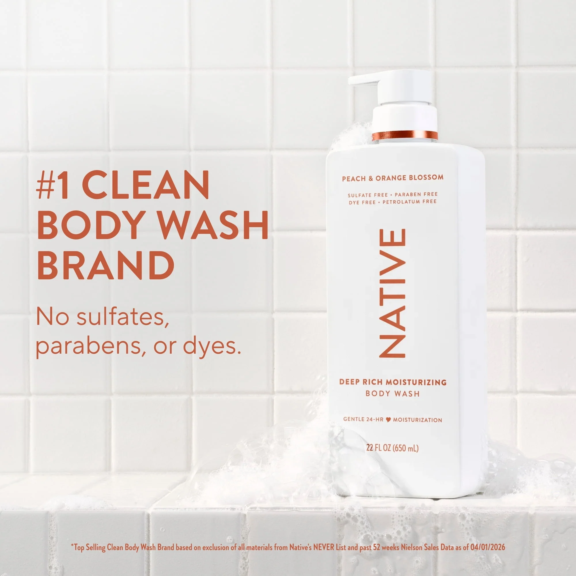 Native Moisturizing Body Wash Peach & Orange Blossom, 22 fl oz - Image 2