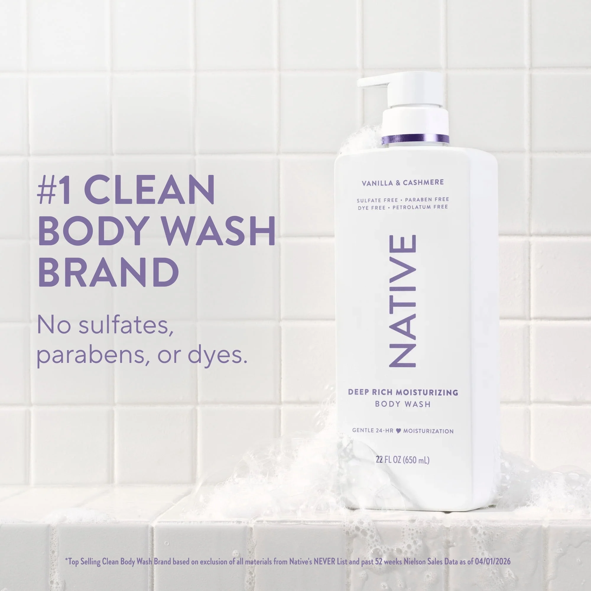 Native Moisturizing Body Wash Vanilla & Cashmere, 22 FL OZ - Image 2