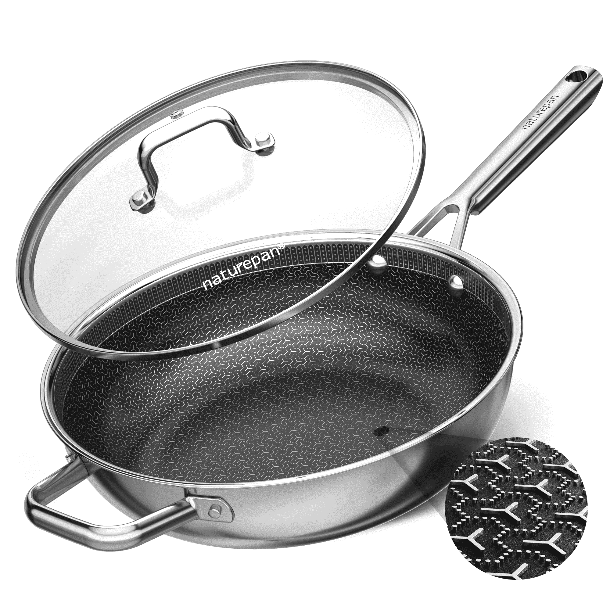 naturepan 3-Ply Hybrid Diamond-Titanium Ceramic Nonstick Frying Pan Set, 3-Piece (8,9.5” & 11”), Stainless Steel Pan, Dishwasher Safe & Oven Safe - Image 15