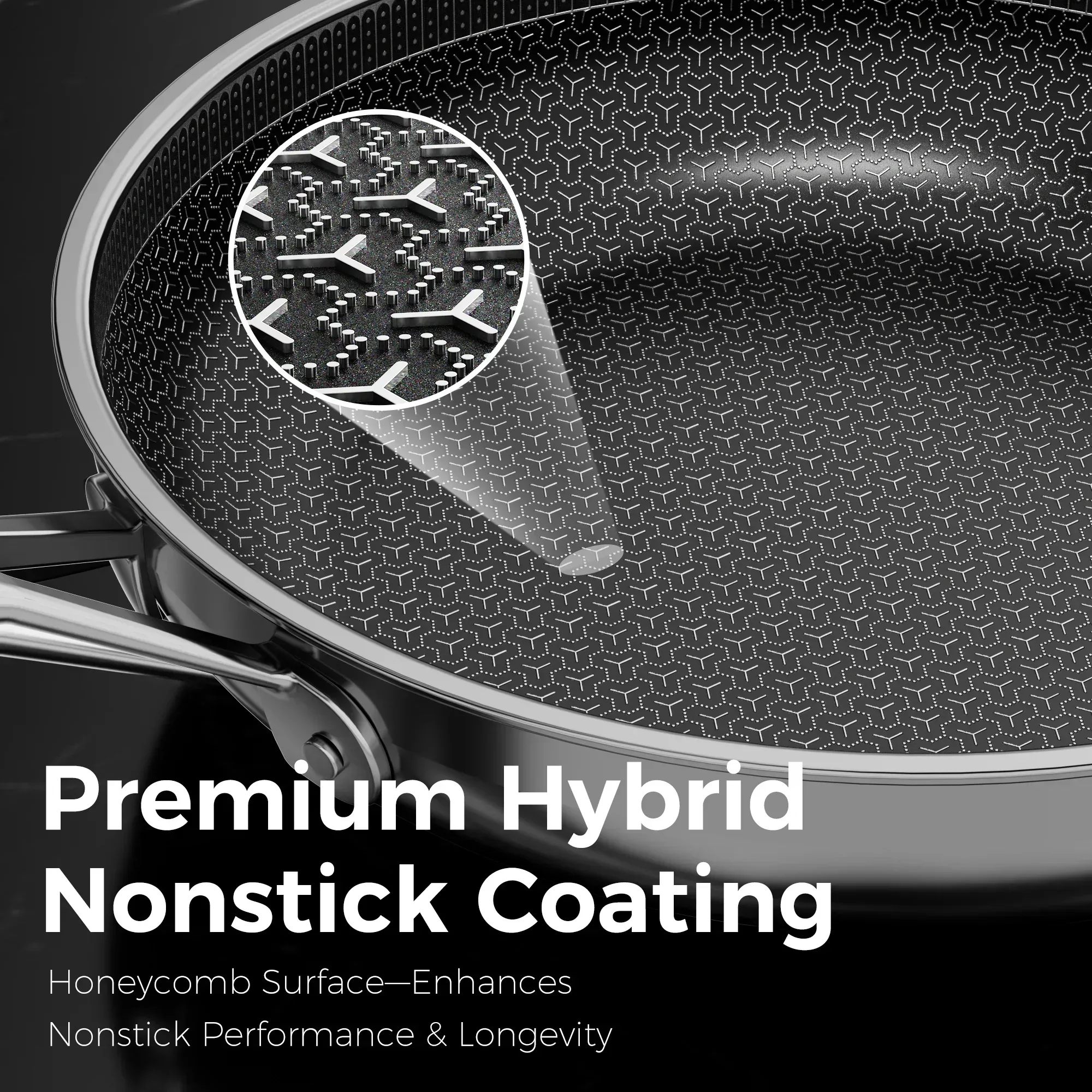 naturepan 3-Ply Hybrid Diamond-Titanium Ceramic Nonstick Frying Pan Set, 3-Piece (8,9.5” & 11”), Stainless Steel Pan, Dishwasher Safe & Oven Safe - Image 3