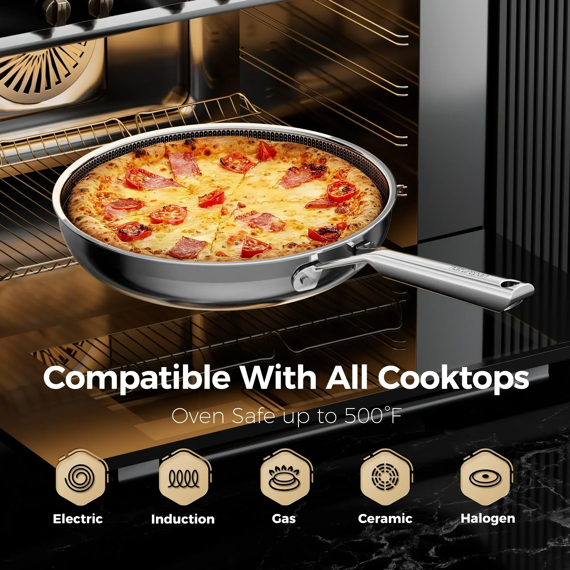 naturepan 3-Ply Hybrid Diamond-Titanium Ceramic Nonstick Frying Pan Set, 3-Piece (8,9.5” & 11”), Stainless Steel Pan, Dishwasher Safe & Oven Safe - Image 7