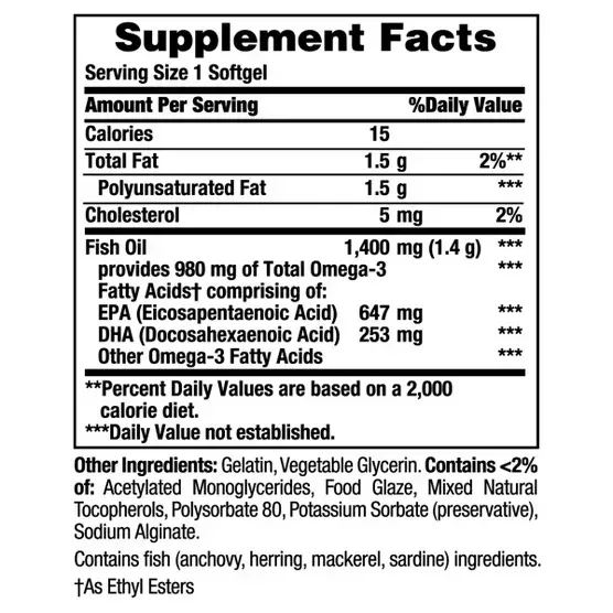 Nature's Bounty Fish Oil 1400 mg, 130 Coated Softgels - Image 5