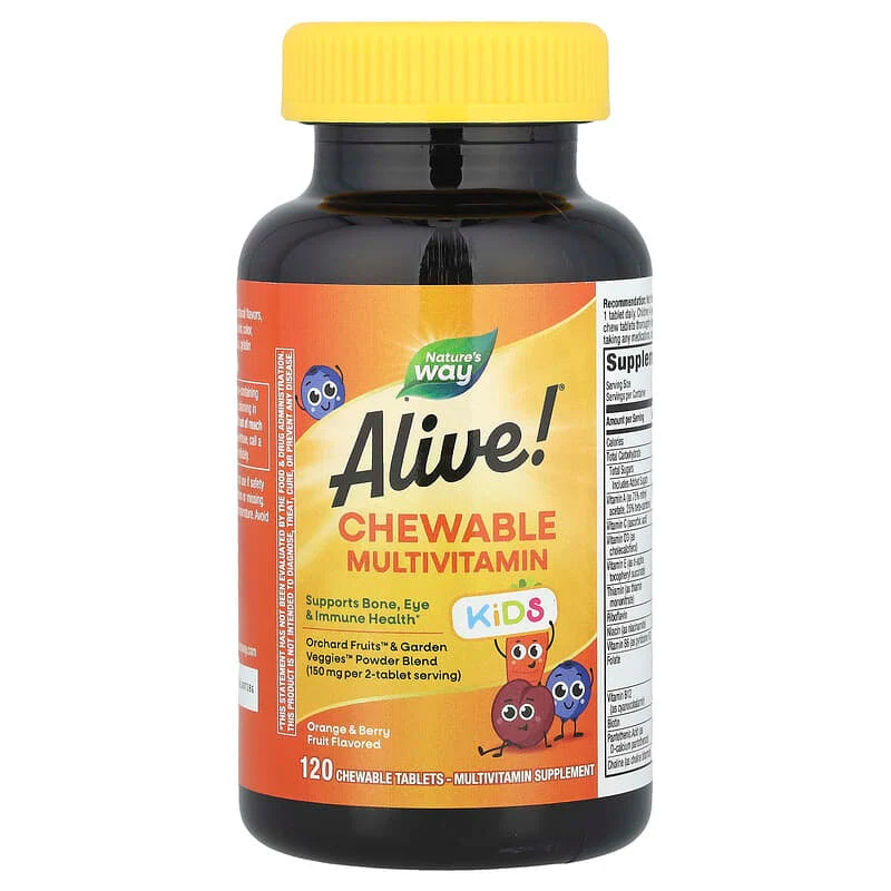 Nature's Way, Alive!® Kids, Chewable Multivitamin, Ages 2+, Orange & Berry Fruit, 120 Chewable Tablets - Image 2