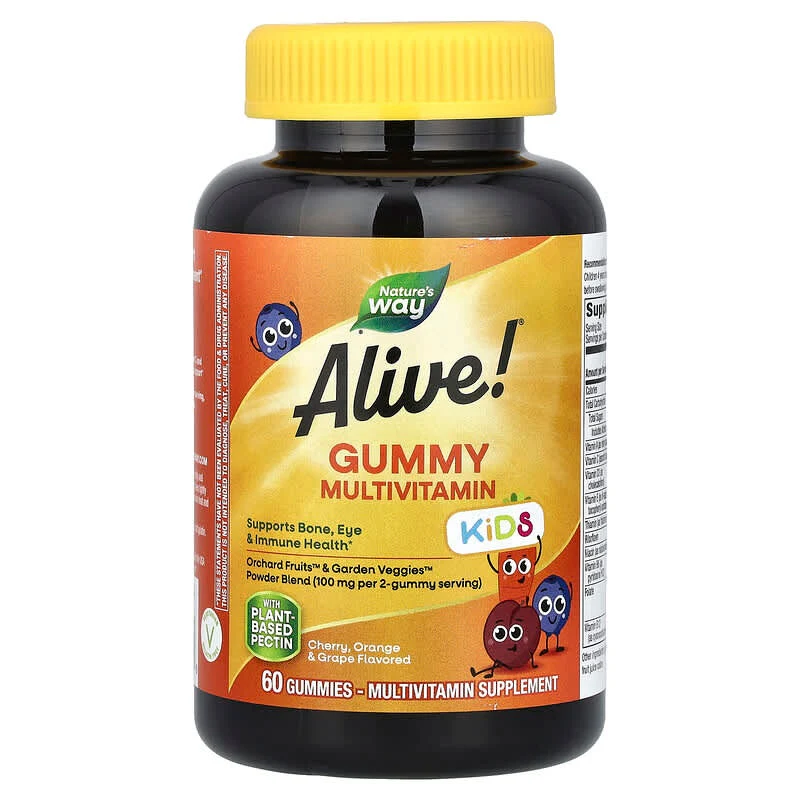 Nature's Way, Alive! Kids, Gummy Multivitamin, Cherry, Orange & Grape , Gummies