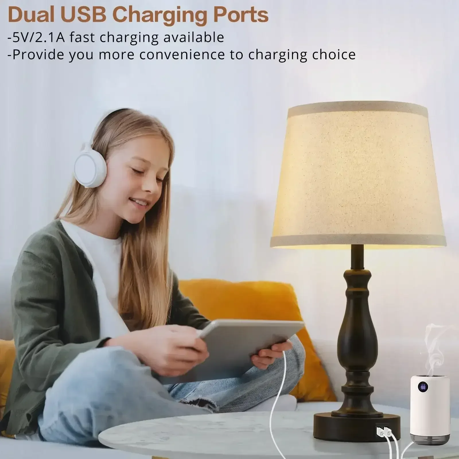 NATYSWAN Lamps for Bedrooms Set of 2, Brushed Nickel Bedside Lamps with USB Ports, 3 Way Dimmable Nightstand Lamps , Touch Table Lamp for Living Room Bedroom Office, Bulbs Included - Image 15
