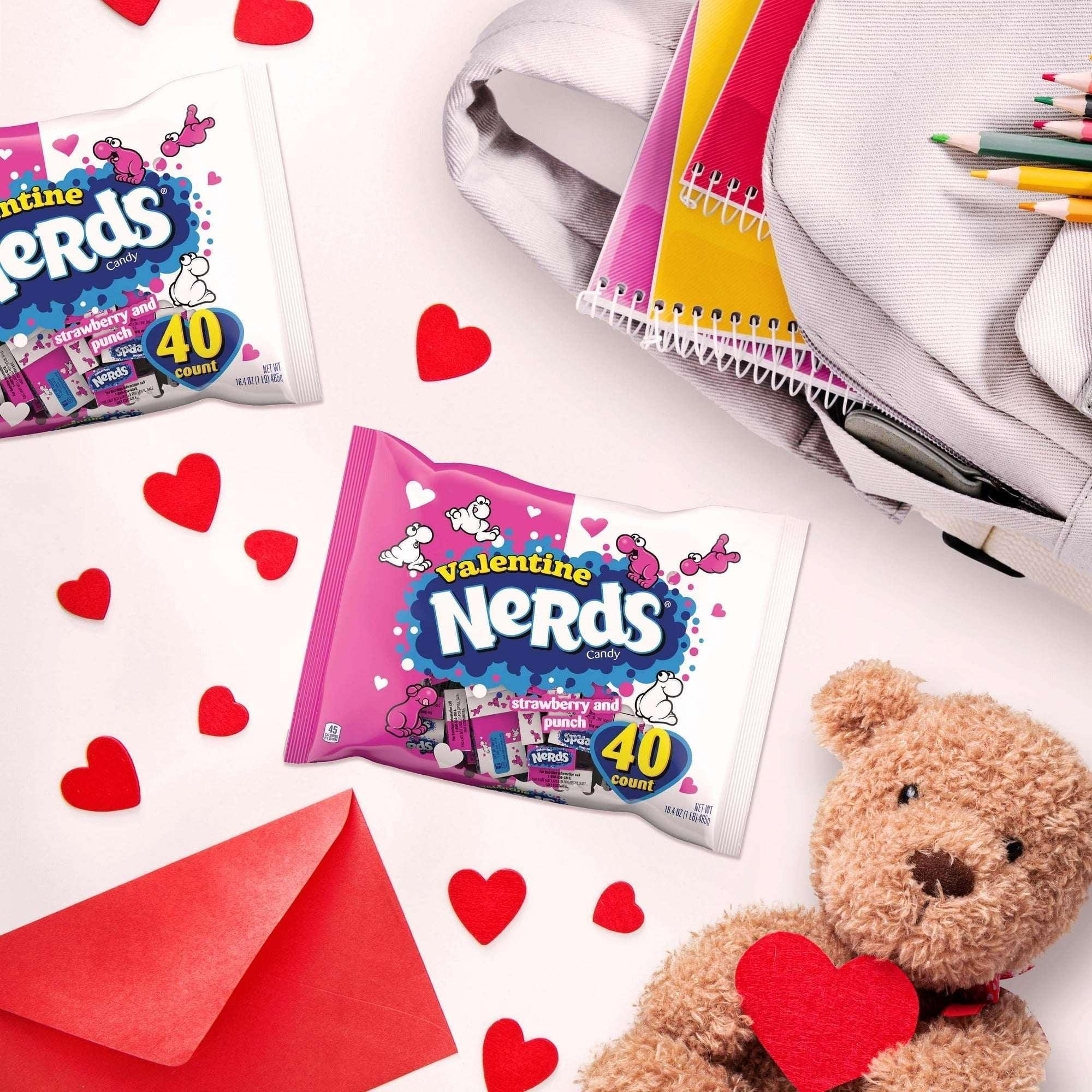 Nerds Valentine's Day Candy, Strawberry and Punch Flavors, Classroom Friendship Exchange Bag, 16.4 oz, 40 Count - Image 3
