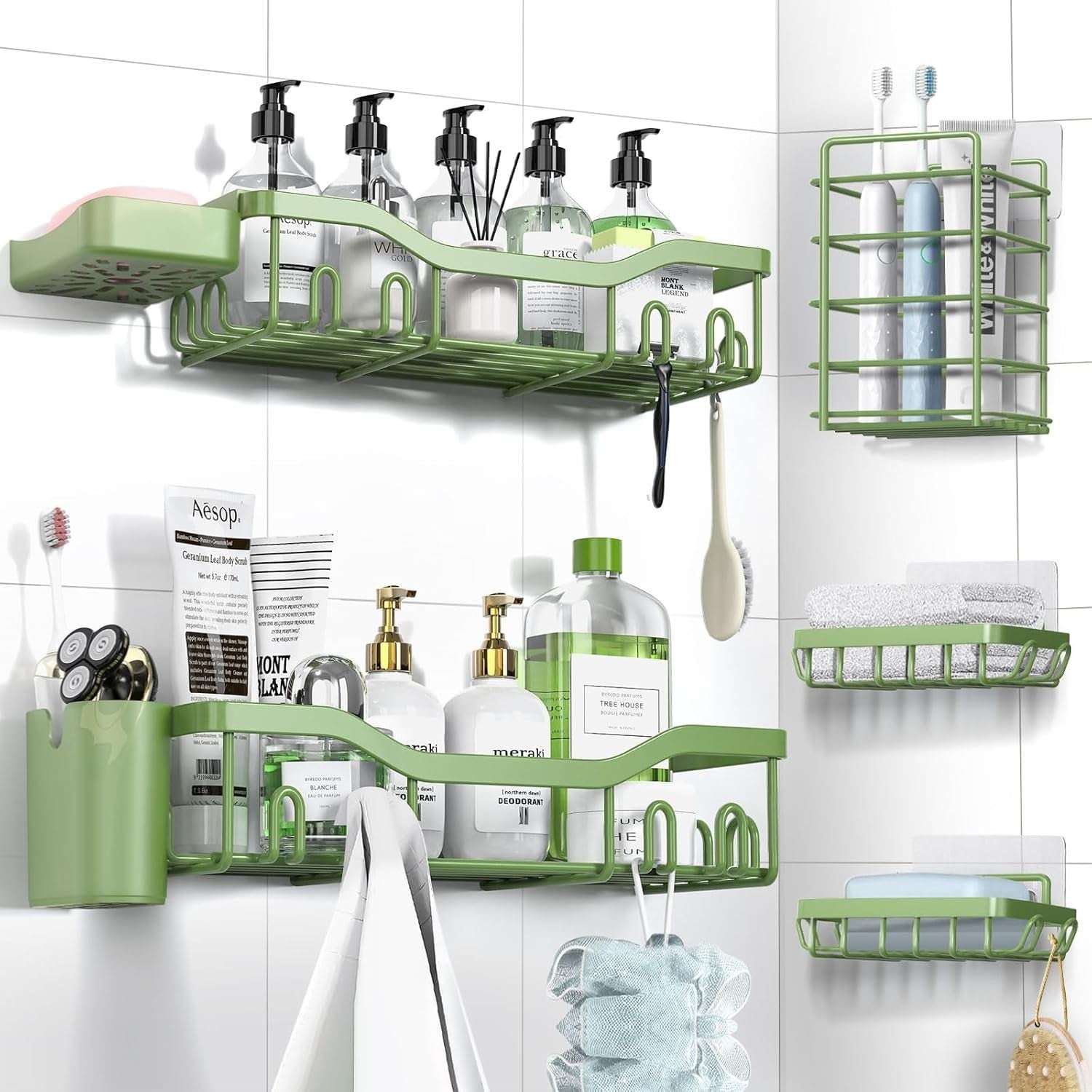 NESOMI Shower Caddy Adhesive Shower Organizer , Rustproof Stainless Steel Bathroom Shelves, Large Capacity No-Drill Rack Storage Accessories with Soap Dish Toothbrush Holder &24 Hooks Home Decor - Image 14