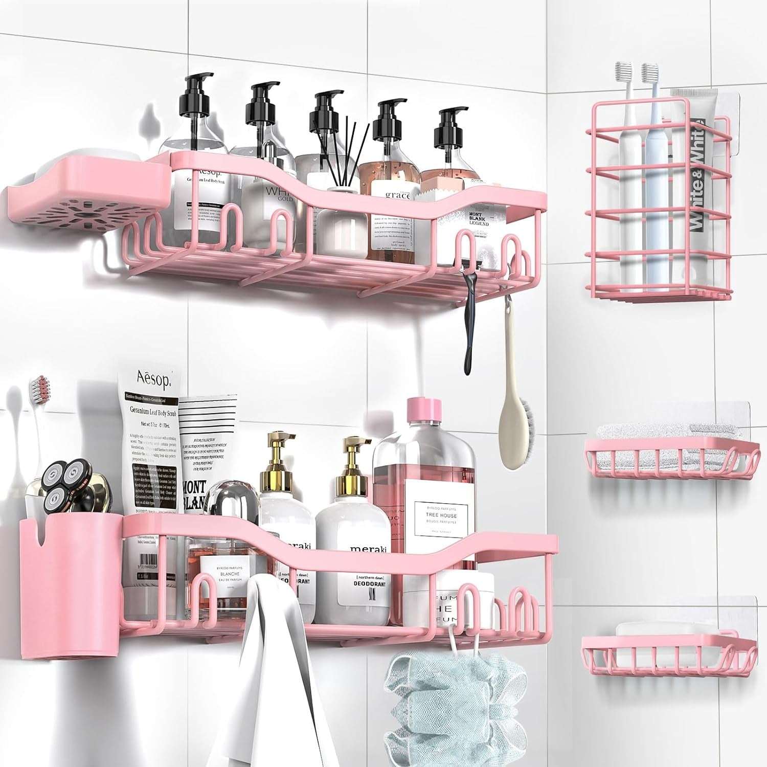 NESOMI Shower Caddy Adhesive Shower Organizer , Rustproof Stainless Steel Bathroom Shelves, Large Capacity No-Drill Rack Storage Accessories with Soap Dish Toothbrush Holder &24 Hooks Home Decor - Image 16