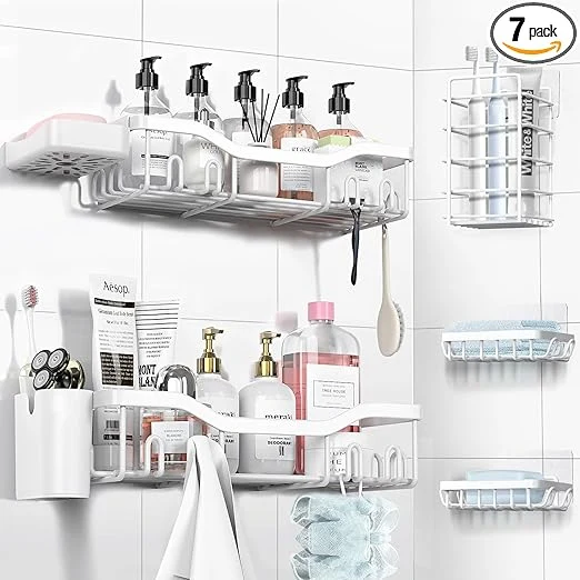 NESOMI Shower Caddy Adhesive Shower Organizer , Rustproof Stainless Steel Bathroom Shelves, Large Capacity No-Drill Rack Storage Accessories with Soap Dish Toothbrush Holder &24 Hooks Home Decor - Image 19