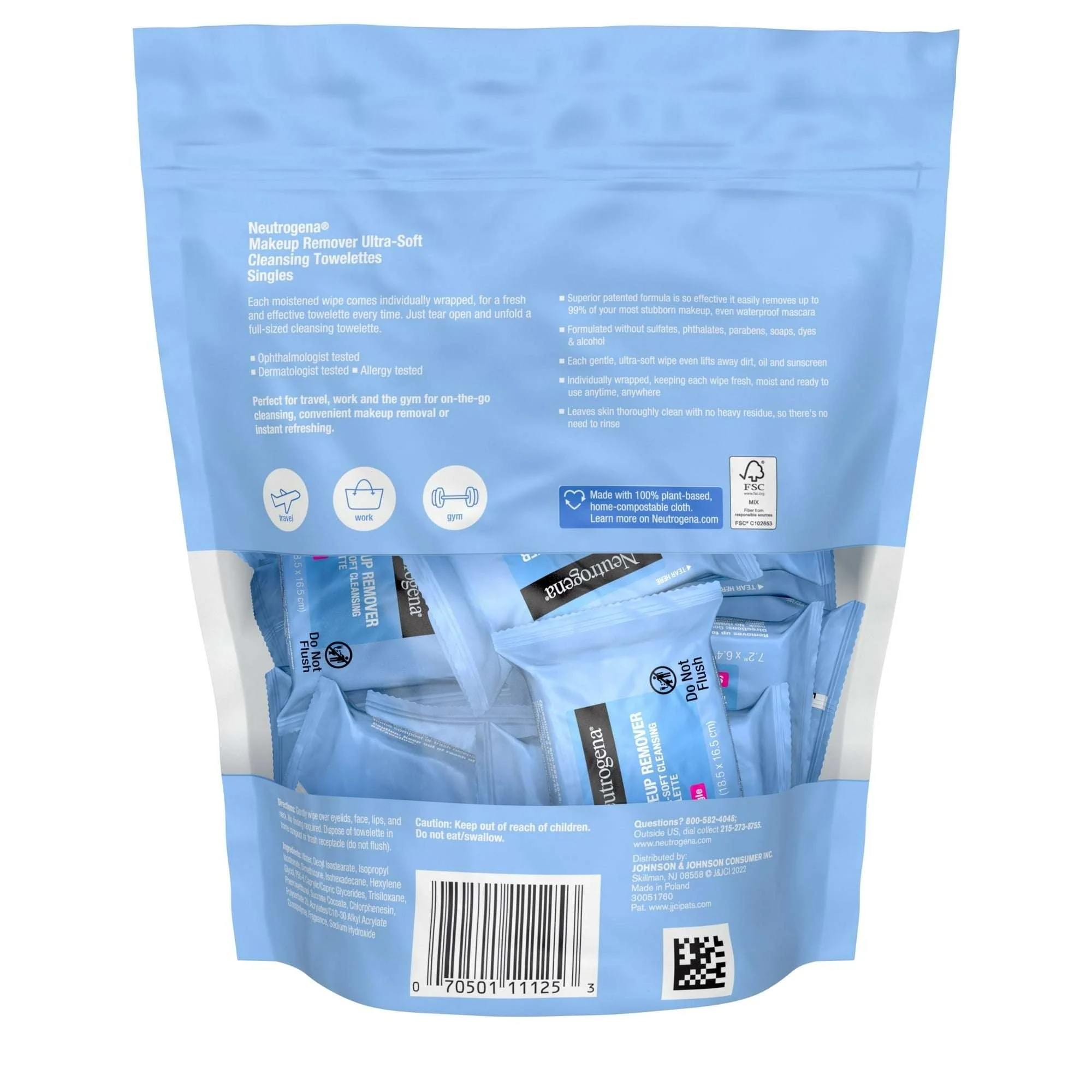 Neutrogena Cleansing Makeup Remover Wipes, Individually Wrapped Facial Wipes, 20 Count - Image 5