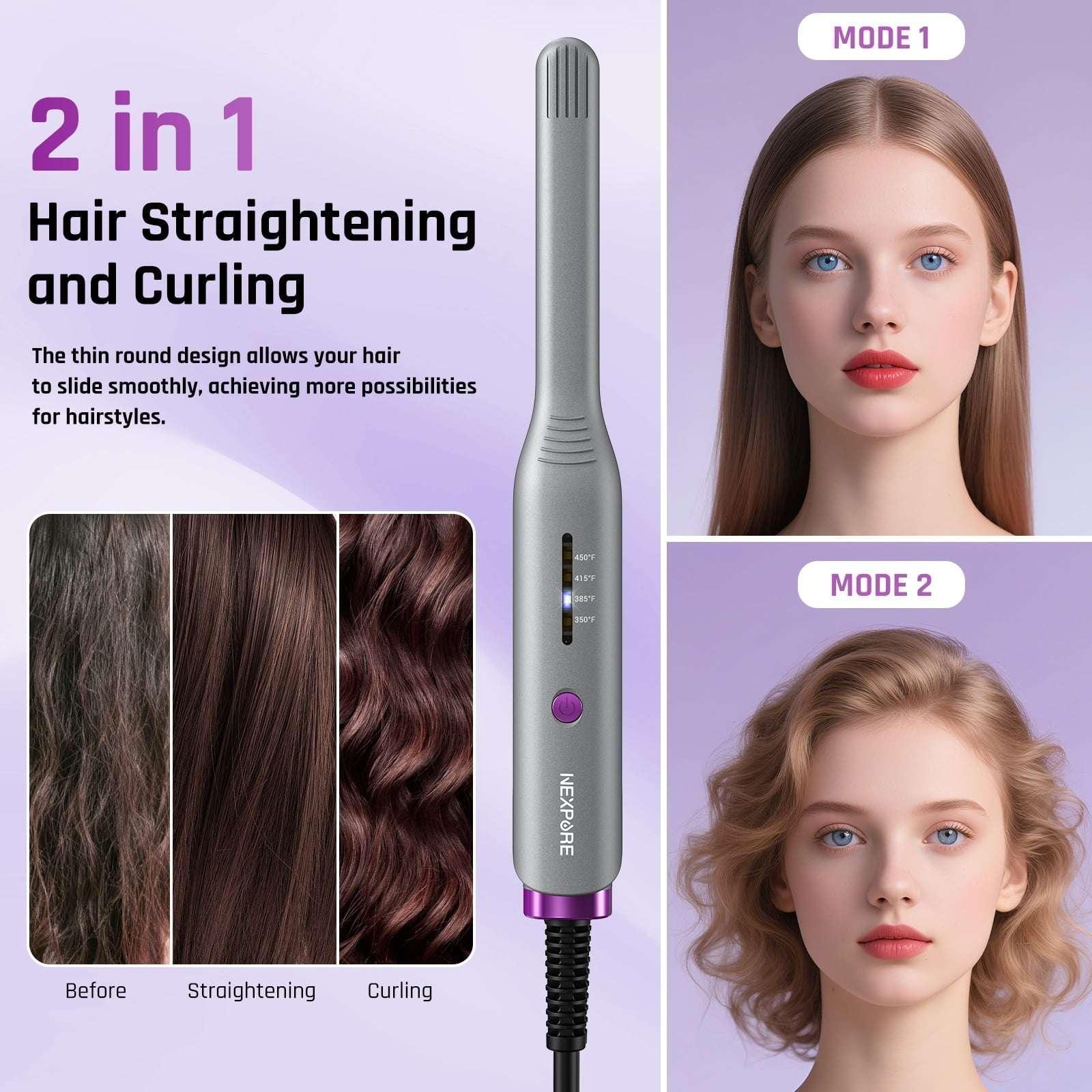NEXPURE 1/2" Flat Iron Hair Straightener & Curler, 2 in 1 Ceramic Mini Straightener, Travel Iron, 30s Fast Heat Up, Purple - Image 2