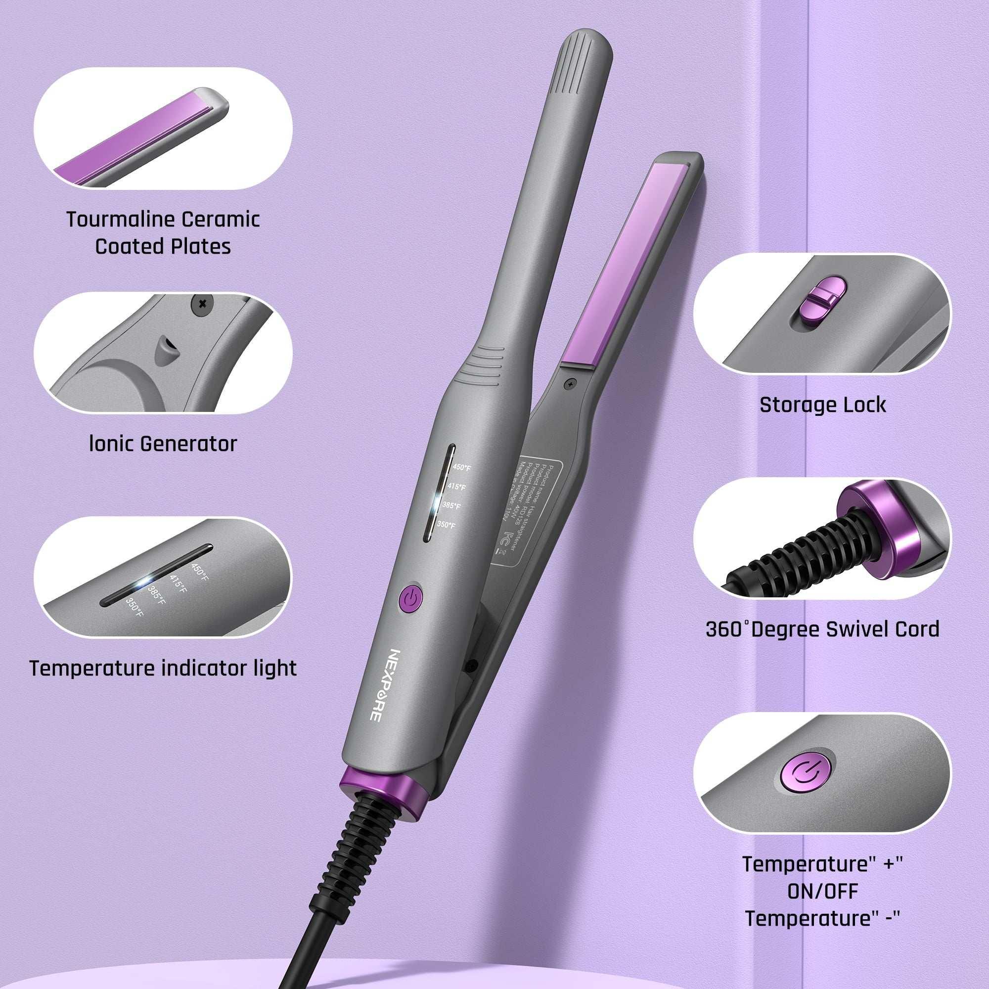 NEXPURE 1/2" Flat Iron Hair Straightener & Curler, 2 in 1 Ceramic Mini Straightener, Travel Iron, 30s Fast Heat Up, Purple - Image 4