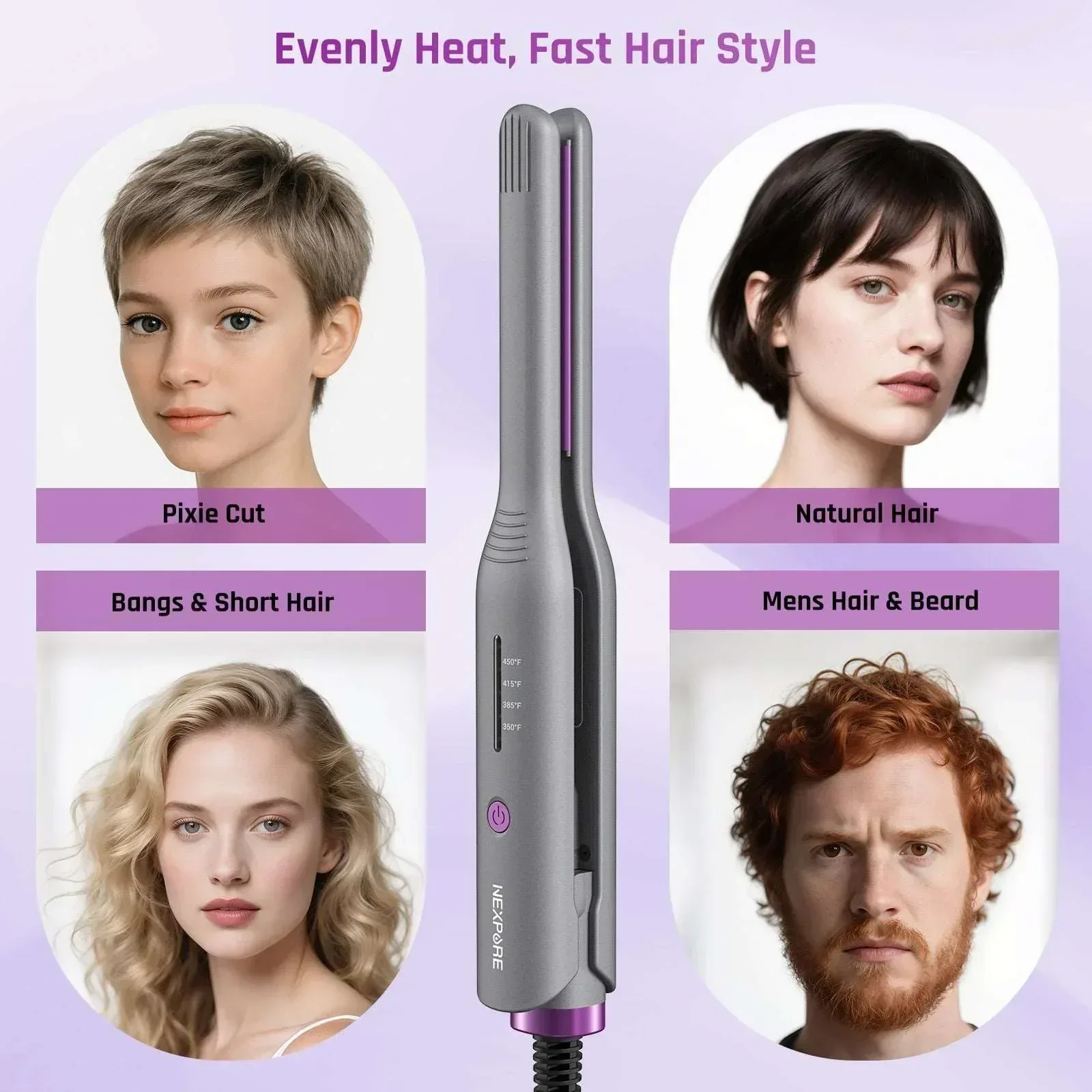 NEXPURE 1/2" Flat Iron Hair Straightener & Curler, 2 in 1 Ceramic Mini Straightener, Travel Iron, 30s Fast Heat Up, Purple - Image 5