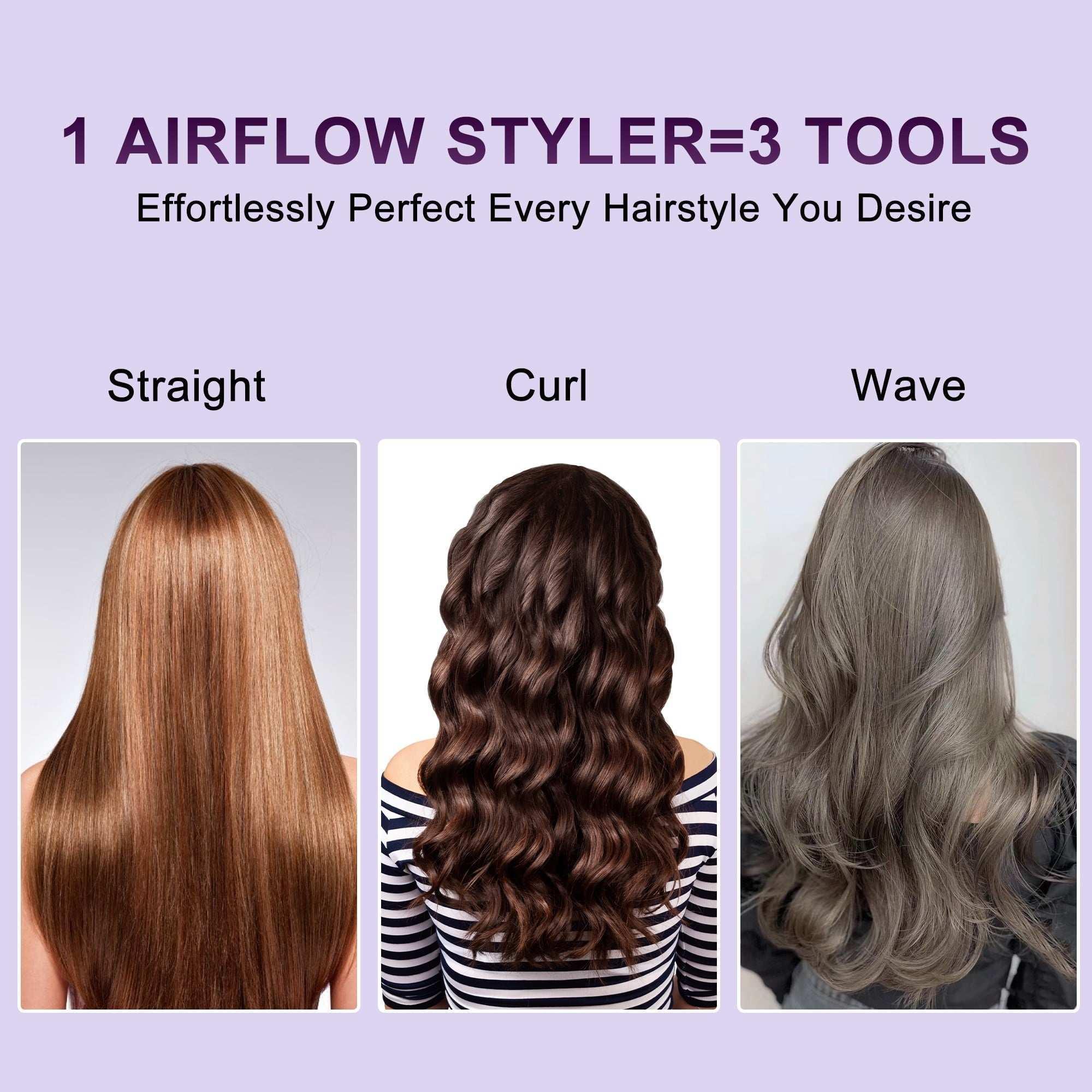 NEXPURE Airflow Styler Curling Iron, Flat Iron Hair Straightener and Curler 2 in 1, Ionic Curling Wand with 360°Cool Air Lock in Style,5 Temps & Anti-Scald, Purple - Image 4