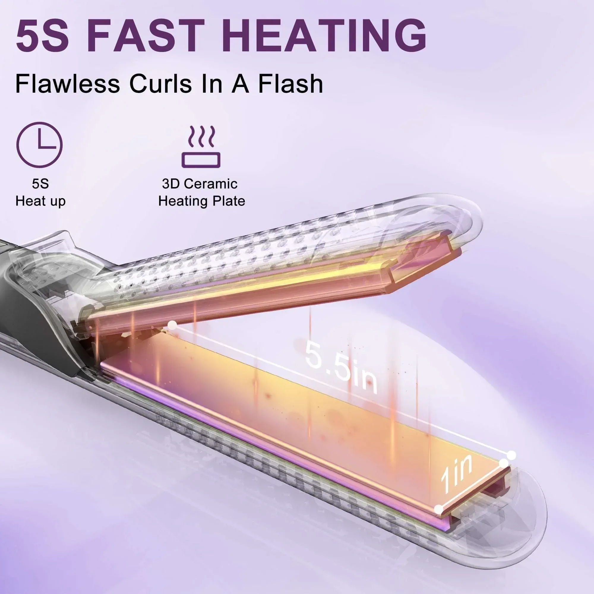 NEXPURE Airflow Styler Curling Iron, Flat Iron Hair Straightener and Curler 2 in 1, Ionic Curling Wand with 360°Cool Air Lock in Style,5 Temps & Anti-Scald, Purple - Image 6