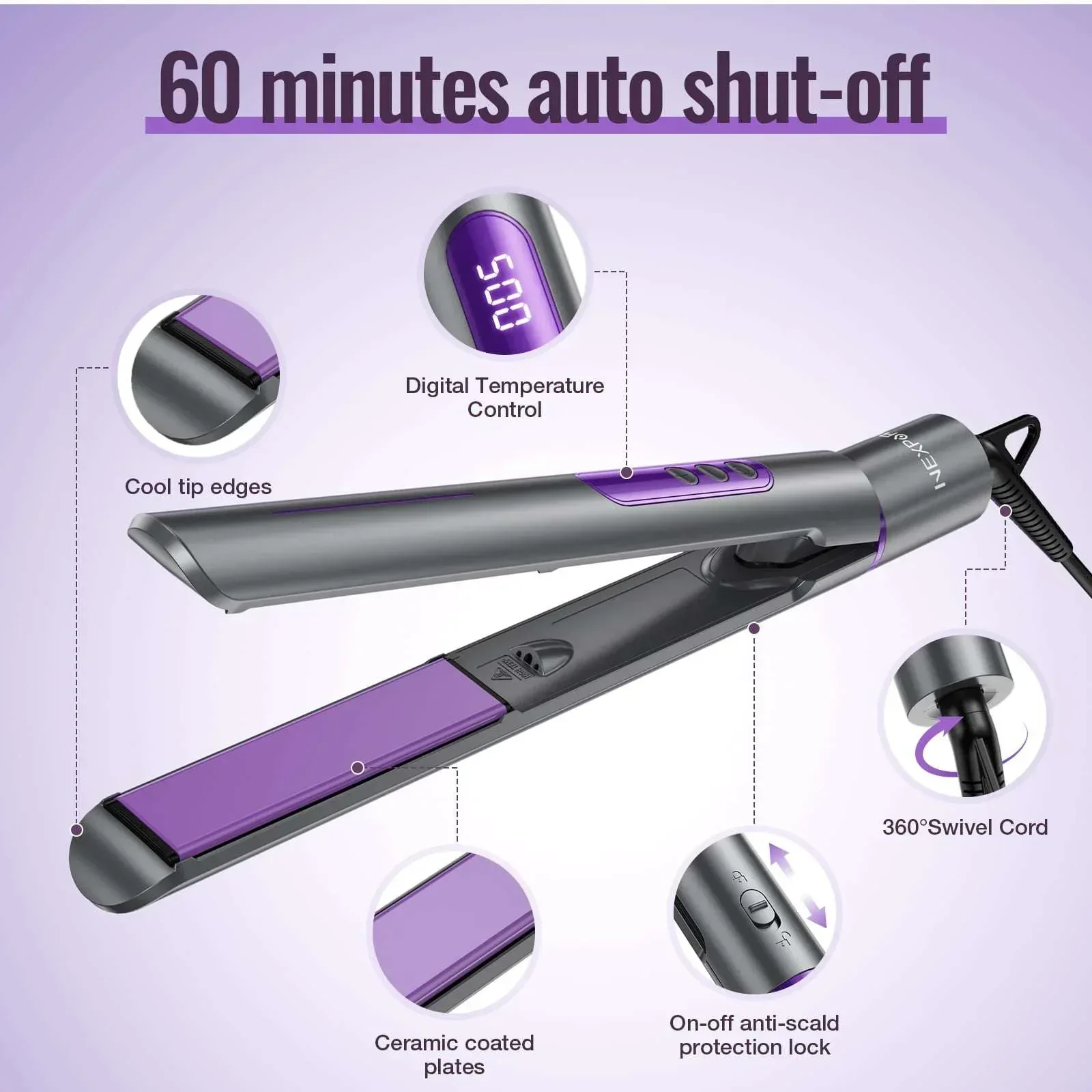 NEXPURE New Upgrade Ionic Flat Iron , Fast Heating Professional Salon 2-in-1 Ceramic Hair Straightener and Curler,Dual Voltage for Travel - Image 3