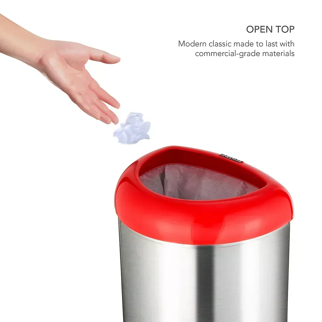 Nine Stars 13.2-Gal. Stainless Steel Open Top Trash Can - Red - Image 2