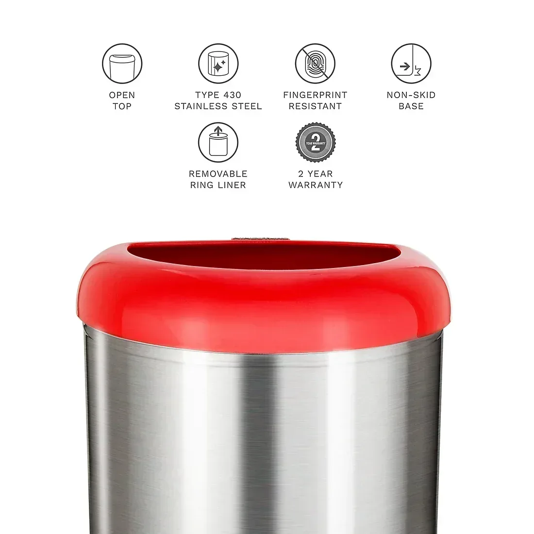 Nine Stars 13.2-Gal. Stainless Steel Open Top Trash Can - Red - Image 4