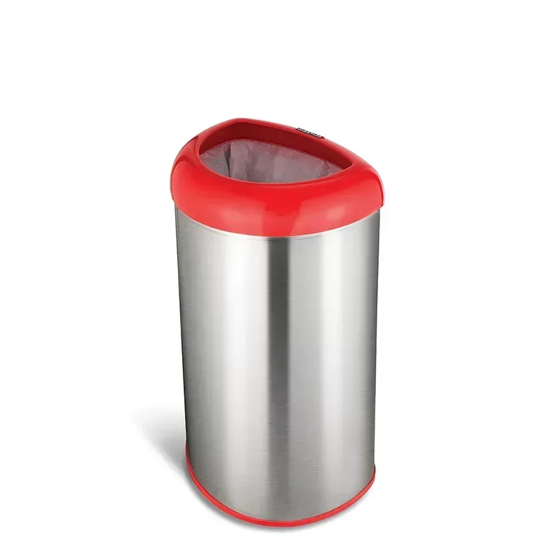 Nine Stars 13.2-Gal. Stainless Steel Open Top Trash Can - Red - Image 7