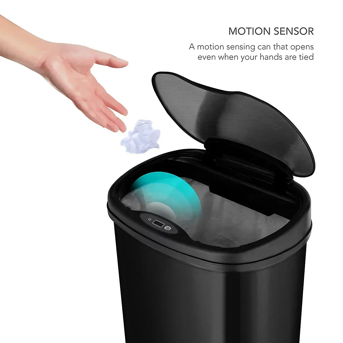 Nine Stars 13.2-Gal. Stainless Steel Sensor Trash Can - Black - Image 2