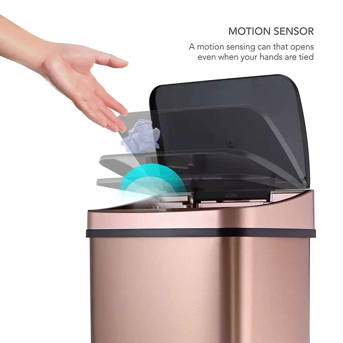 Nine Stars 13.2-Gal. Stainless Steel Sensor Trash Can - Gold - Image 2