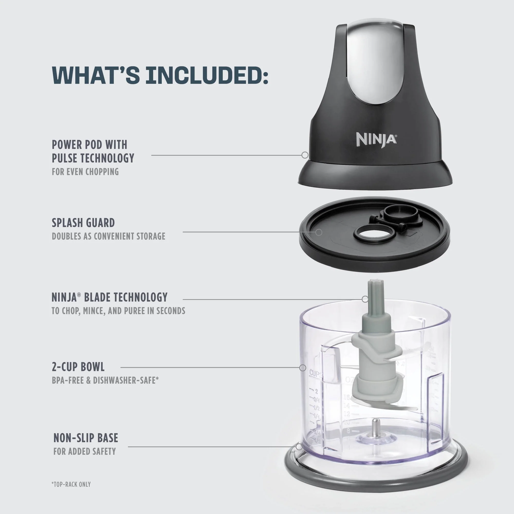 Ninja Express Chop 2-Cup Food Processor, Mince, Puree, One-Touch, Non-Slip Base, Dishwasher Safe, NJ100WM Black - Image 2