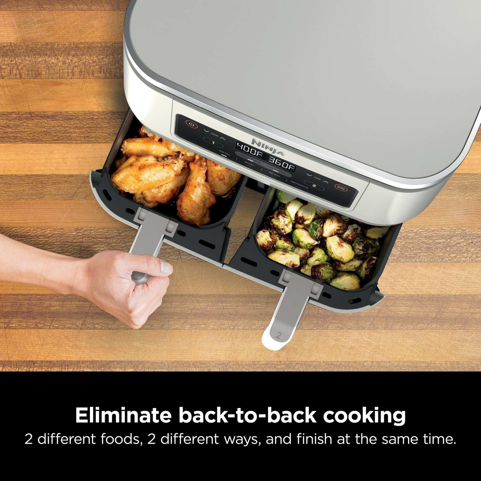 Ninja Foodi 4-in-1 8 Qt Air Fryer, 2 Basket, XL Capacity, with DualZone Technology, Air Fry, Roast & More, DZ100WMWH Dove - Image 2