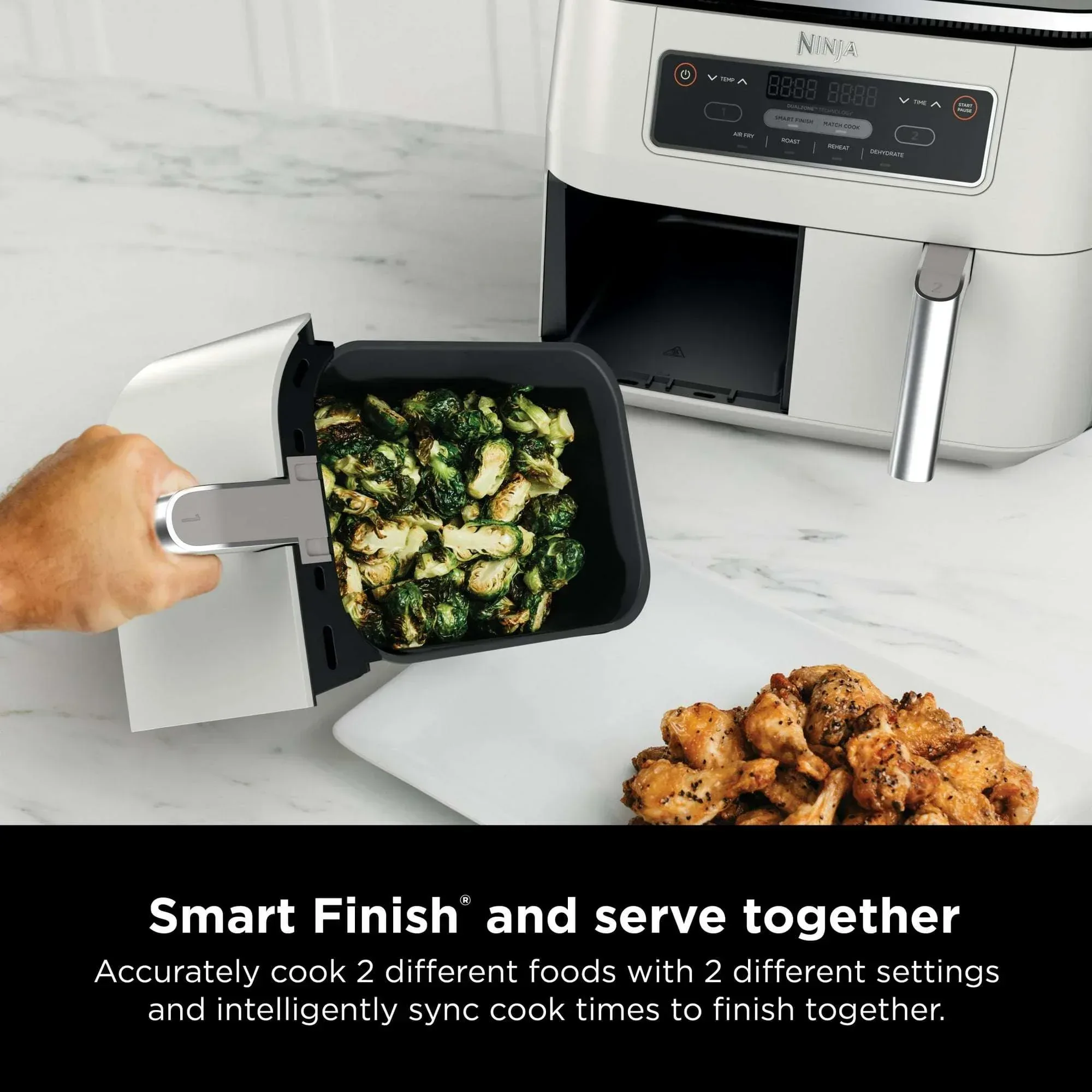 Ninja Foodi 4-in-1 8 Qt Air Fryer, 2 Basket, XL Capacity, with DualZone Technology, Air Fry, Roast & More, DZ100WMWH Dove - Image 4