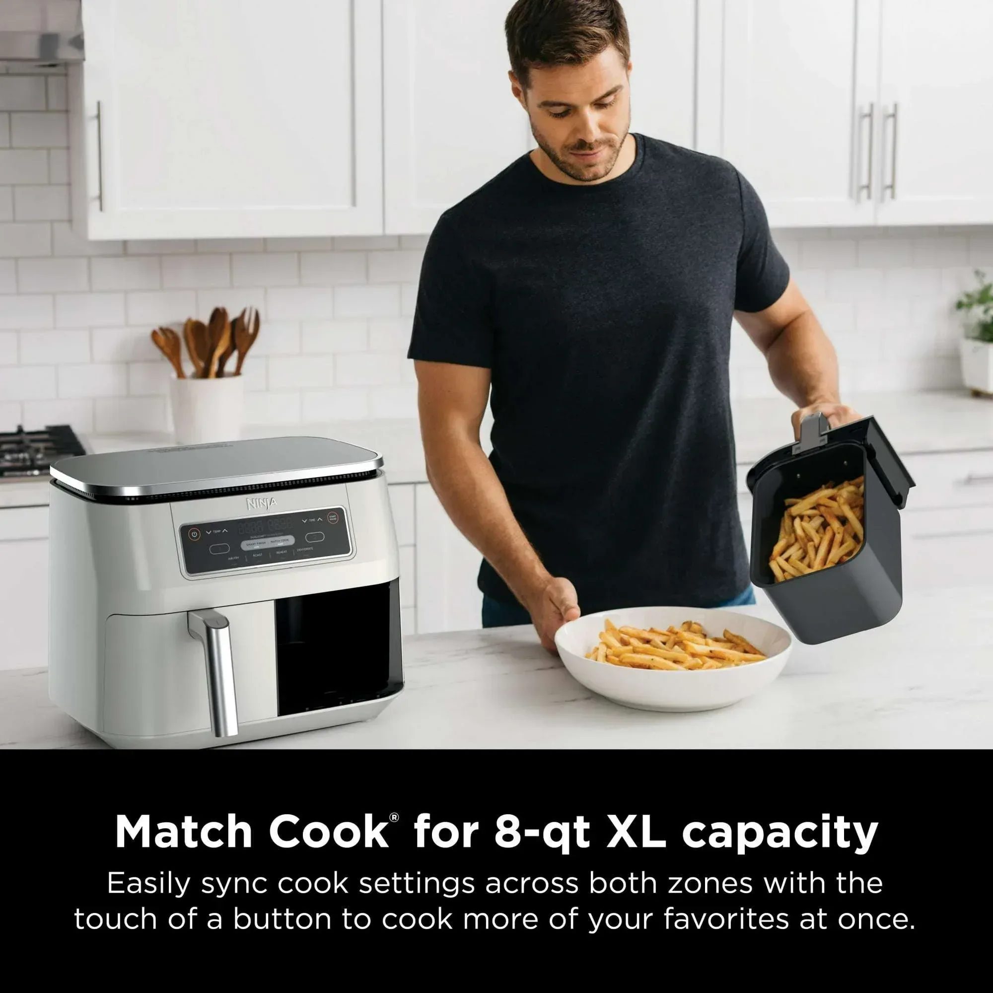 Ninja Foodi 4-in-1 8 Qt Air Fryer, 2 Basket, XL Capacity, with DualZone Technology, Air Fry, Roast & More, DZ100WMWH Dove - Image 5