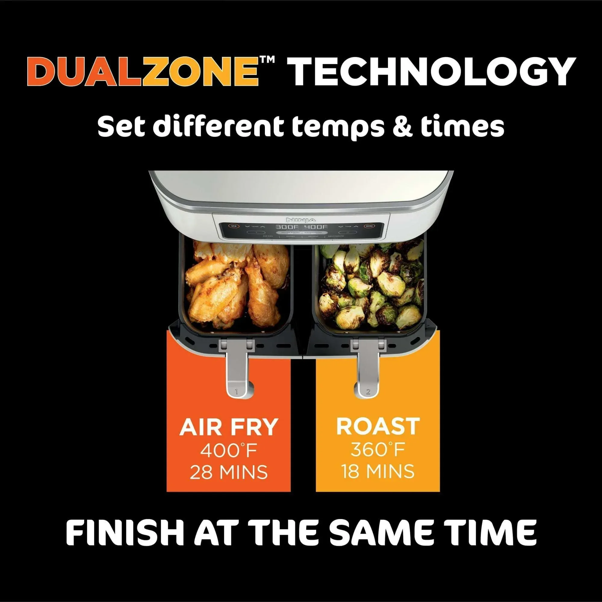 Ninja Foodi 4-in-1 8 Qt Air Fryer, 2 Basket, XL Capacity, with DualZone Technology, Air Fry, Roast & More, DZ100WMWH Dove - Image 6