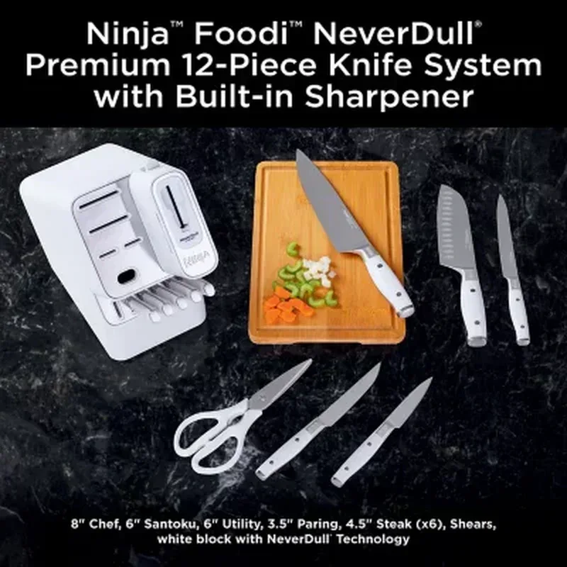 Ninja Foodi Neverdull Premium 12-Piece German Stainless Steel Knife System with Built-In Sharpener, White - Image 2