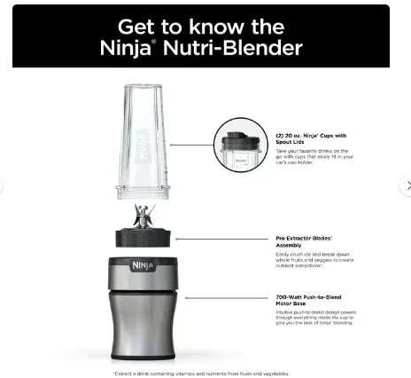 Ninja Nutri-Blender BN300 700-Watt Personal Blender, 2-20 oz Dishwasher-Safe to-Go Cups - Image 2