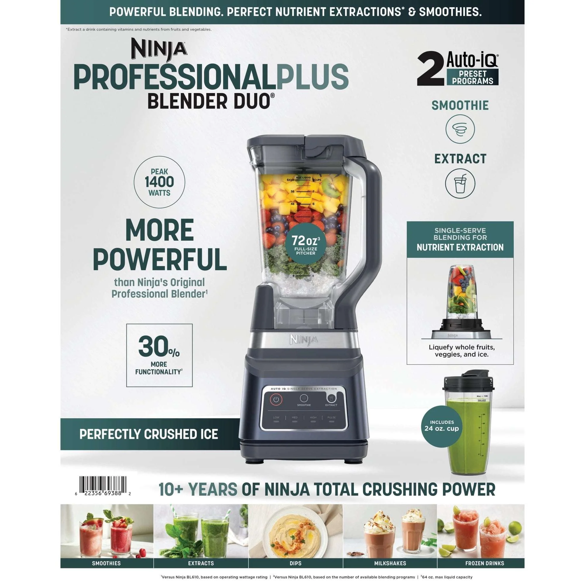 Ninja Professional Plus DUO 72-Oz Blender, Smoothies, Ice Crush, 2 Auto-iQ Preset Programs, 4 Speeds, 1400PW, BN750 - Image 19