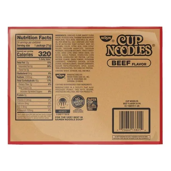 Nissin Cup Noodles, Beef, 2.5 oz, 24-count - Image 5
