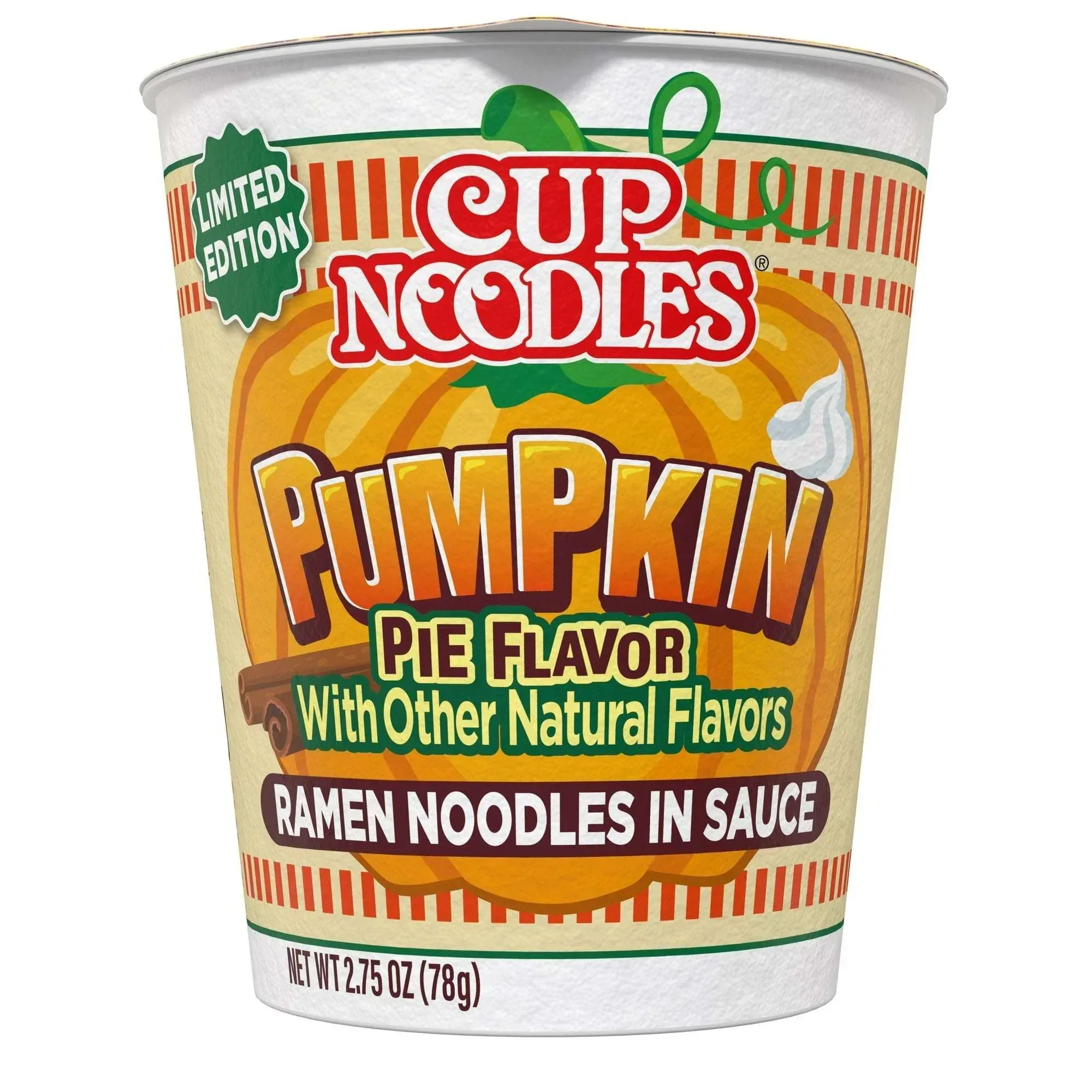 Nissin Foods Cup Noodles Limited Edition Ramen Noodles Pumpkin Pie Flavor, 2.75oz Shelf Stable Cup