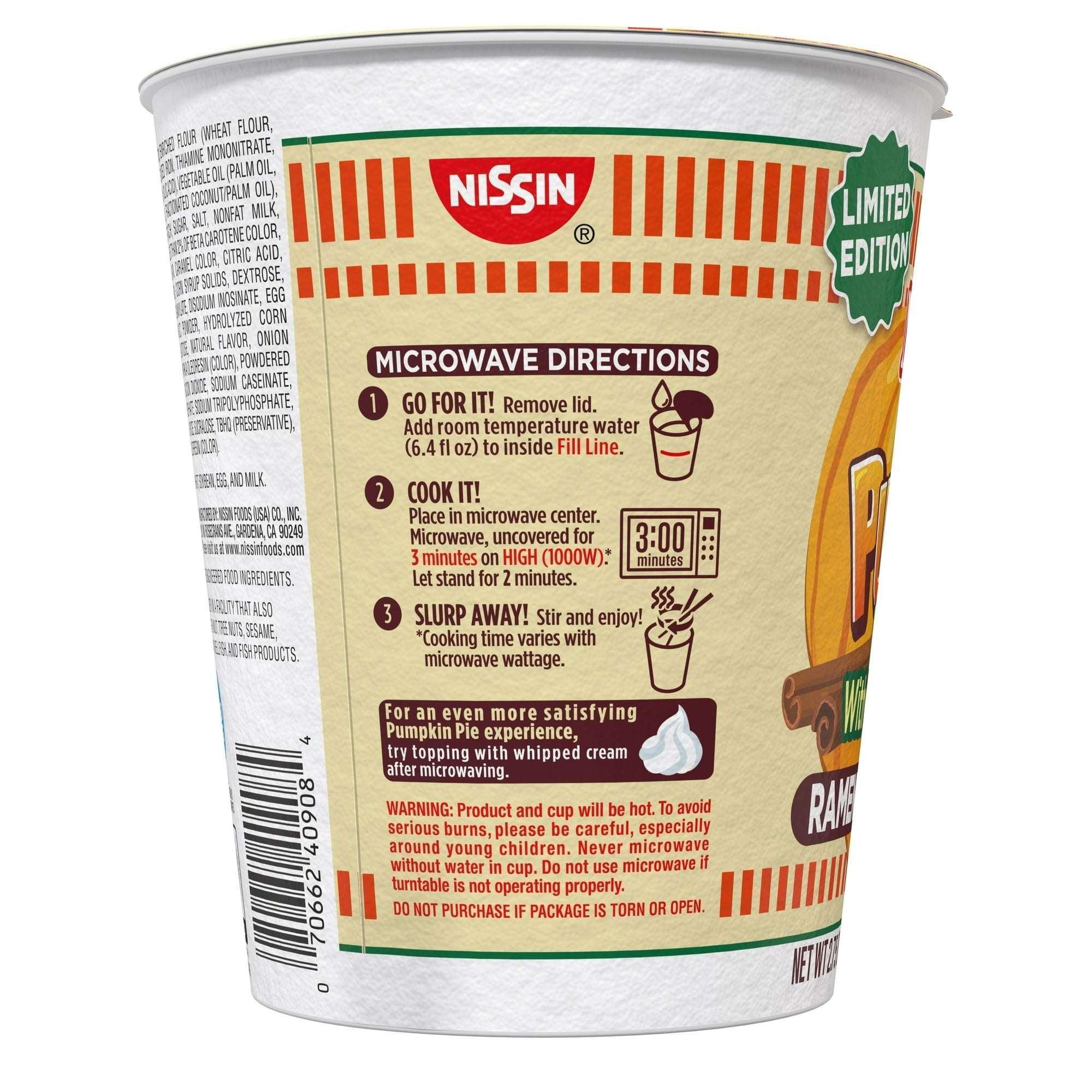 Nissin Foods Cup Noodles Limited Edition Ramen Noodles Pumpkin Pie Flavor, 2.75oz Shelf Stable Cup - Image 3